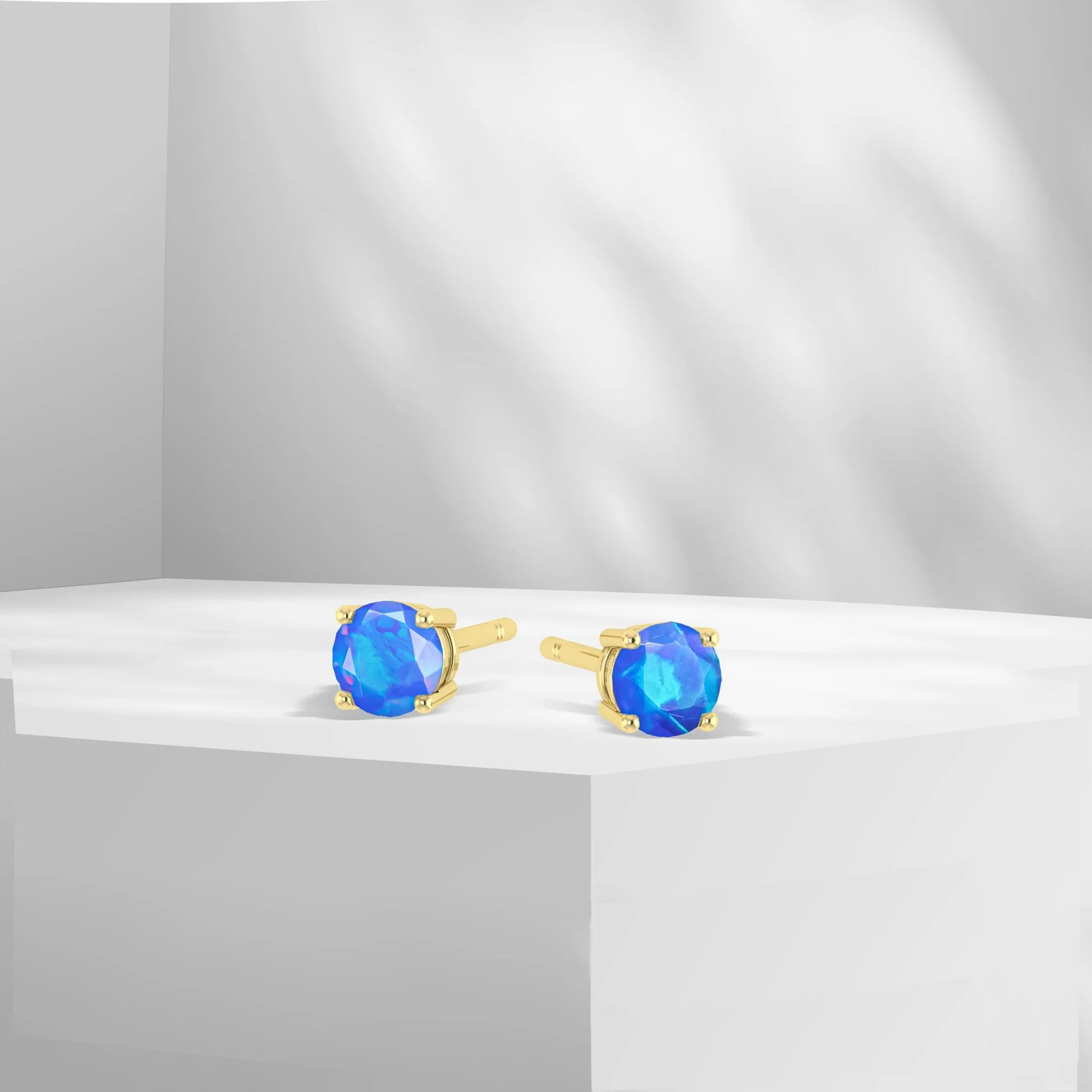 Natural Fire Round Opal Stud Earring - Image 6