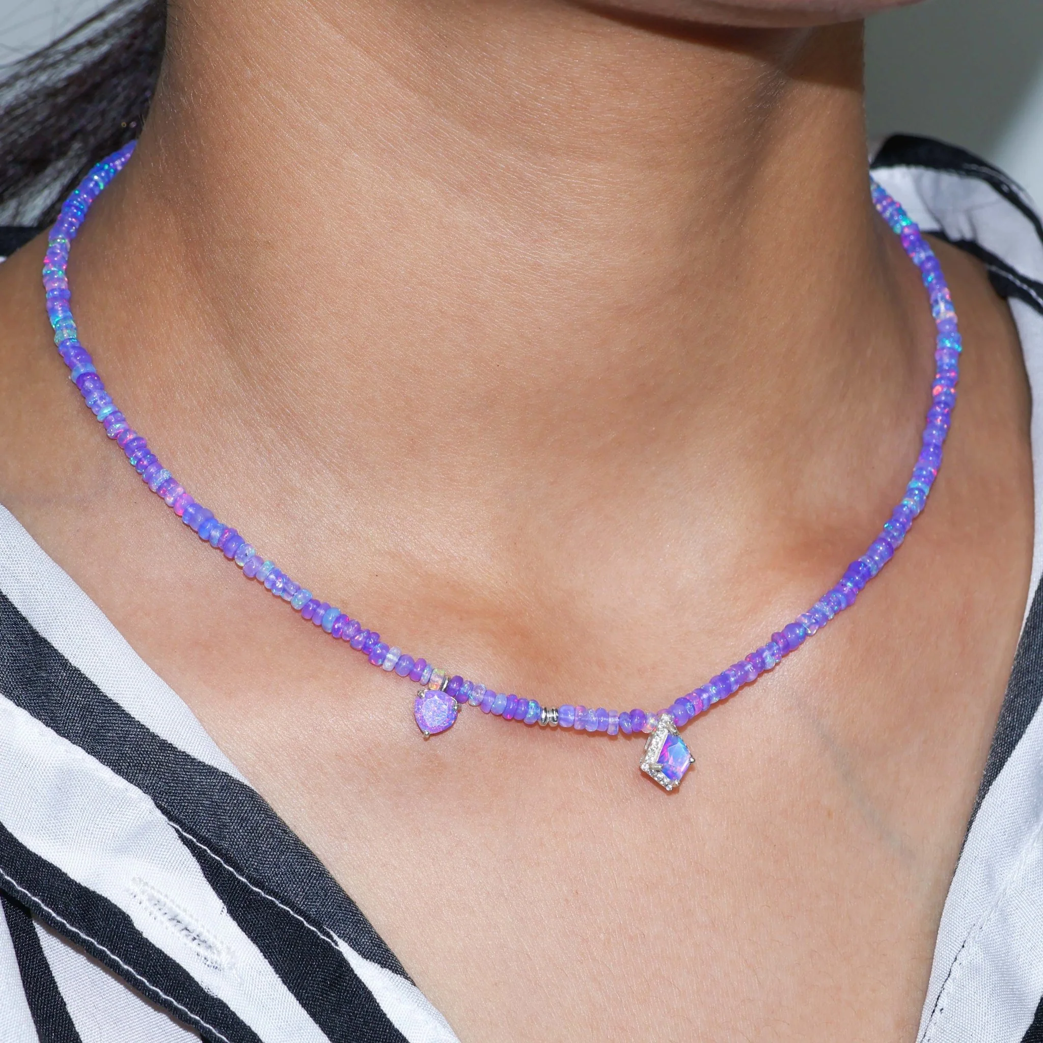 Heart and kite charm Natural fire Ethiopian opal beaded necklace - Image 4