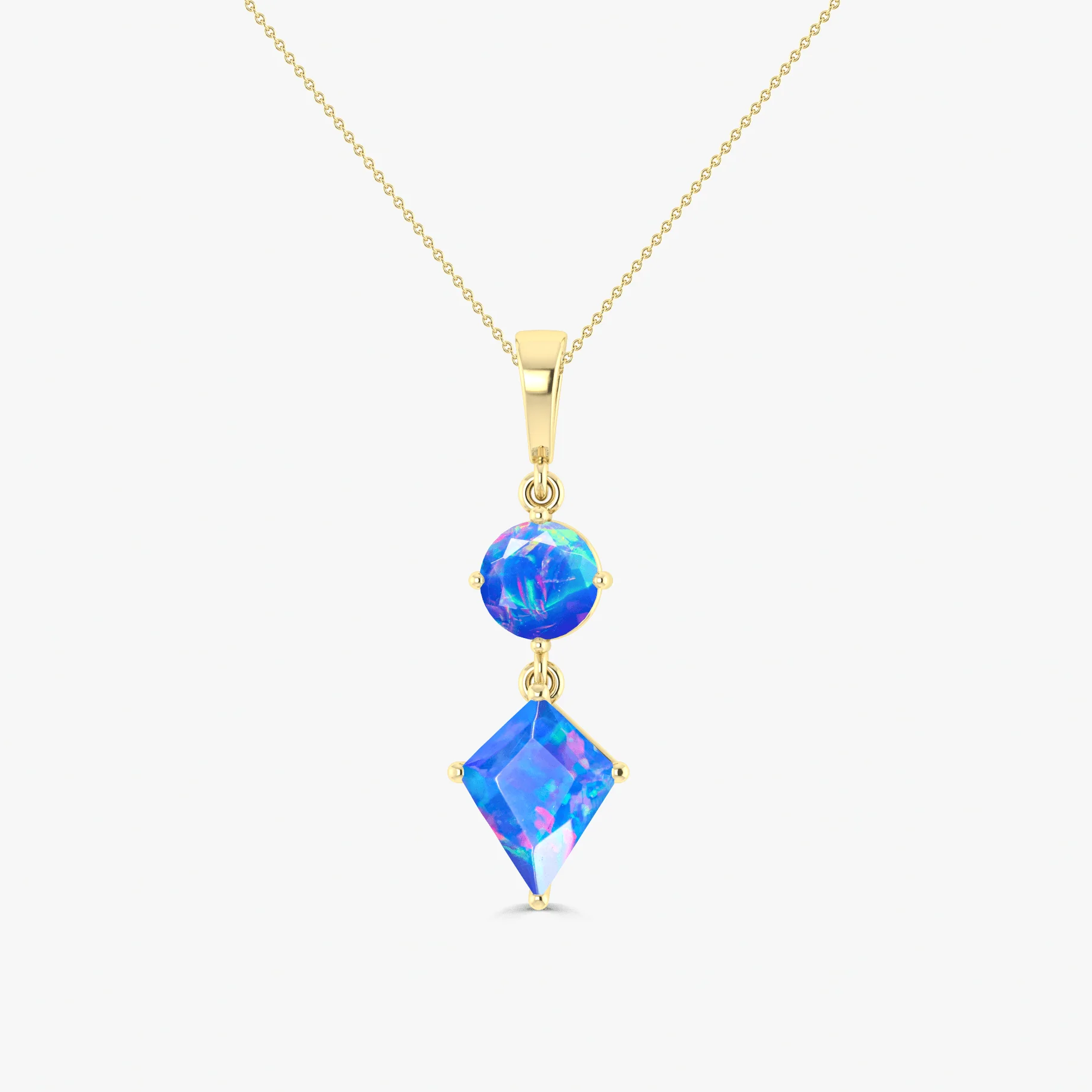 Kite and Round Fire Ethiopian opal pendant Gold chain necklace - Image 17