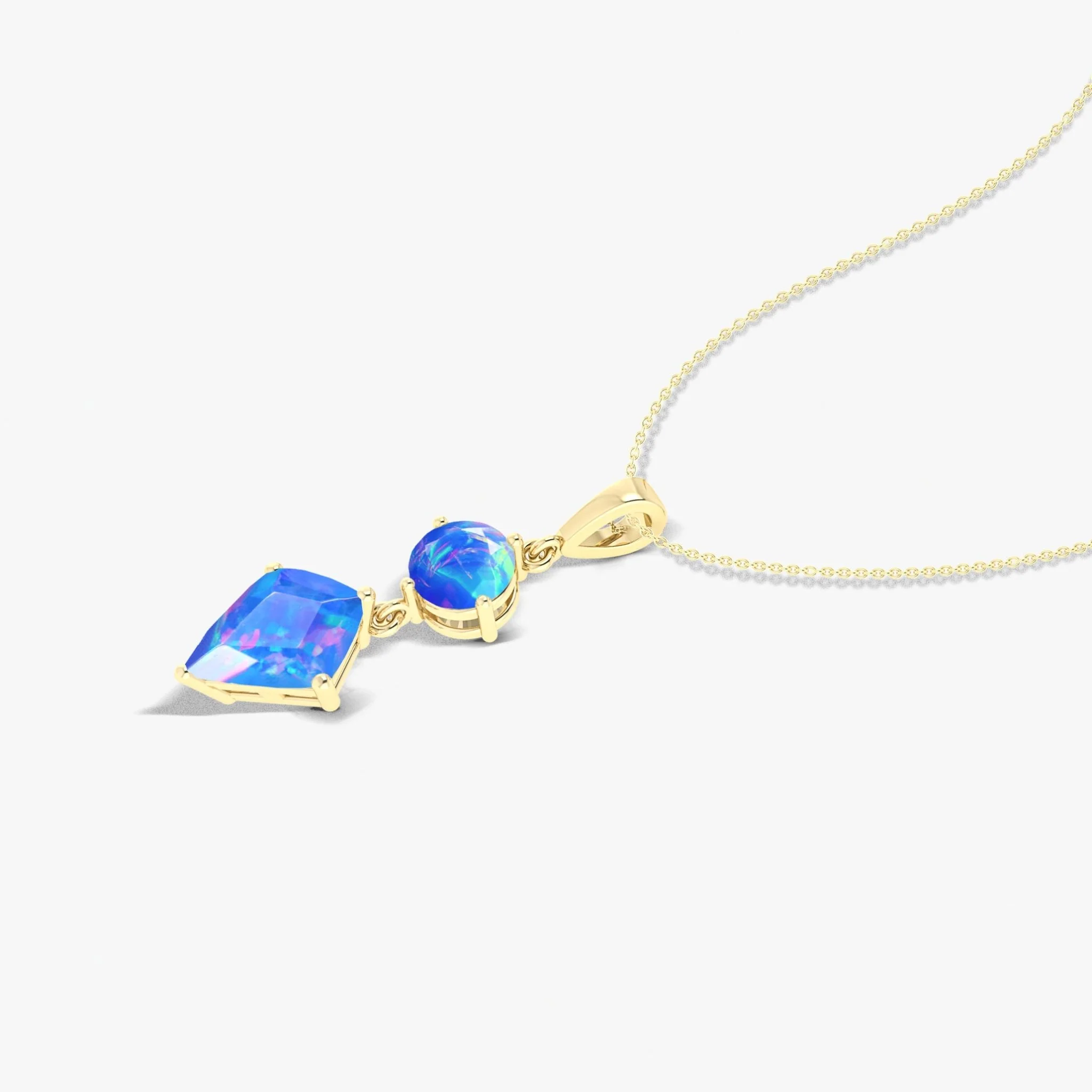 Kite and Round Fire Ethiopian opal pendant Gold chain necklace - Image 18