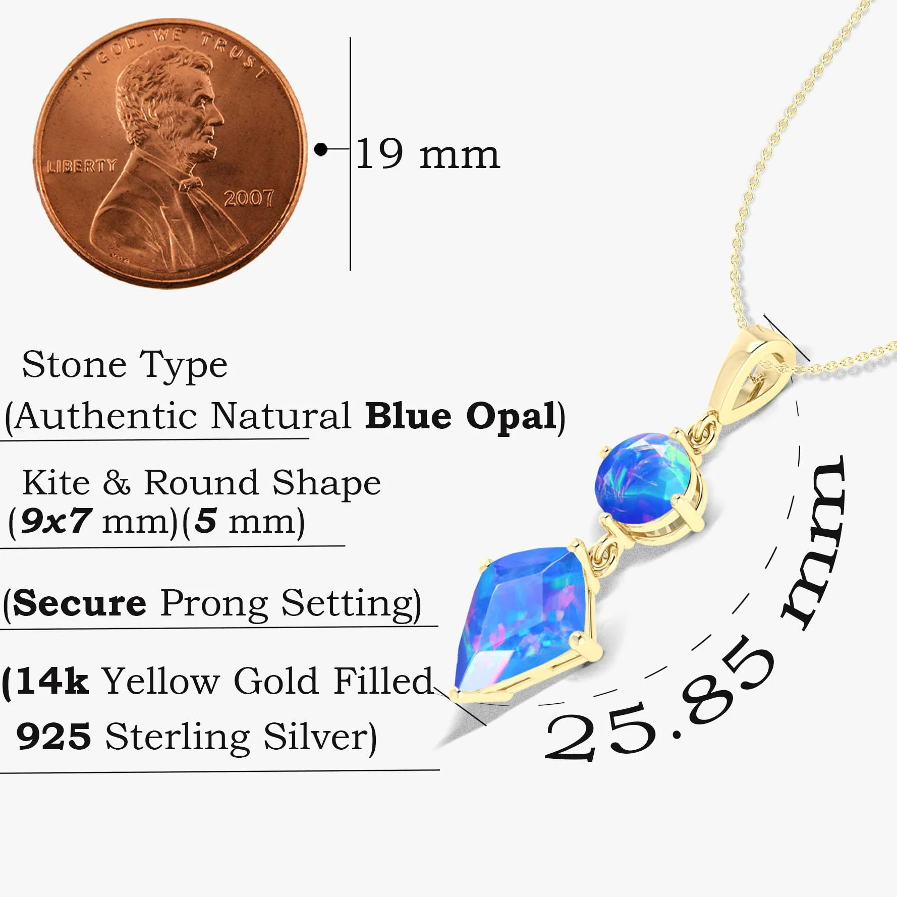 Kite and Round Fire Ethiopian opal pendant Gold chain necklace - Image 23
