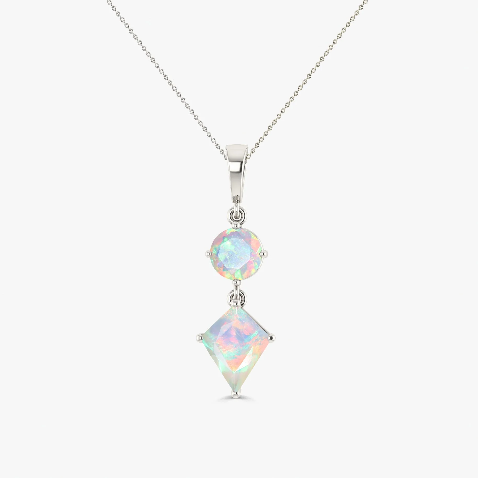 Kite and Round Fire Ethiopian opal pendant Gold chain necklace - Image 25