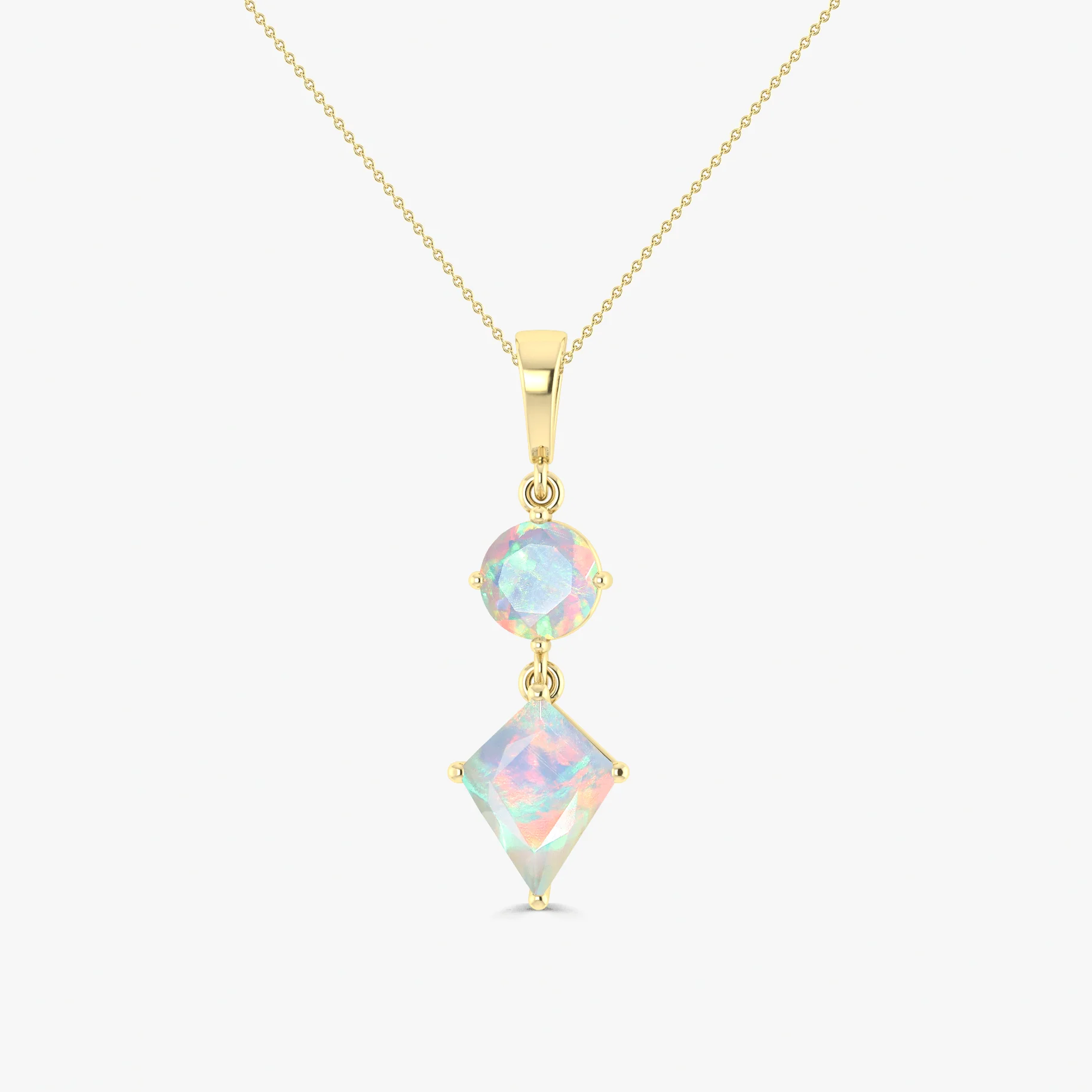 Kite and Round Fire Ethiopian opal pendant Gold chain necklace - Image 26