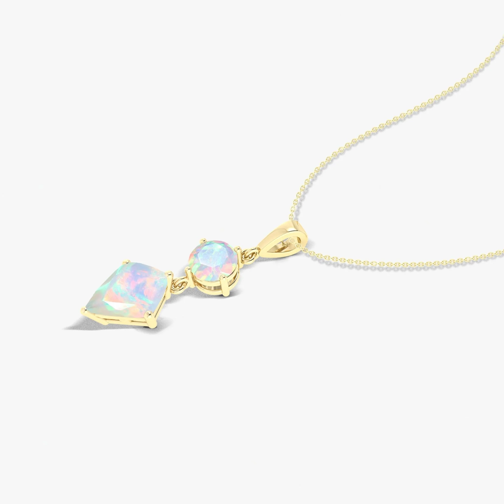 Kite and Round Fire Ethiopian opal pendant Gold chain necklace - Image 27