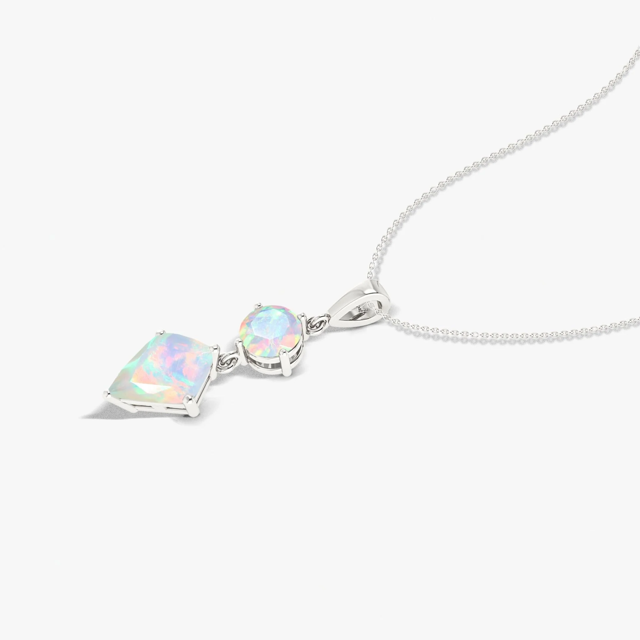 Kite and Round Fire Ethiopian opal pendant Gold chain necklace - Image 28
