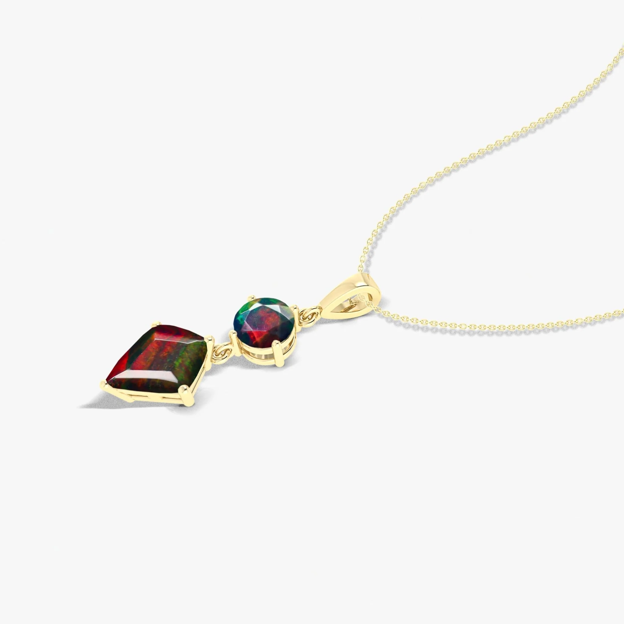 Kite and Round Fire Ethiopian opal pendant Gold chain necklace - Image 3