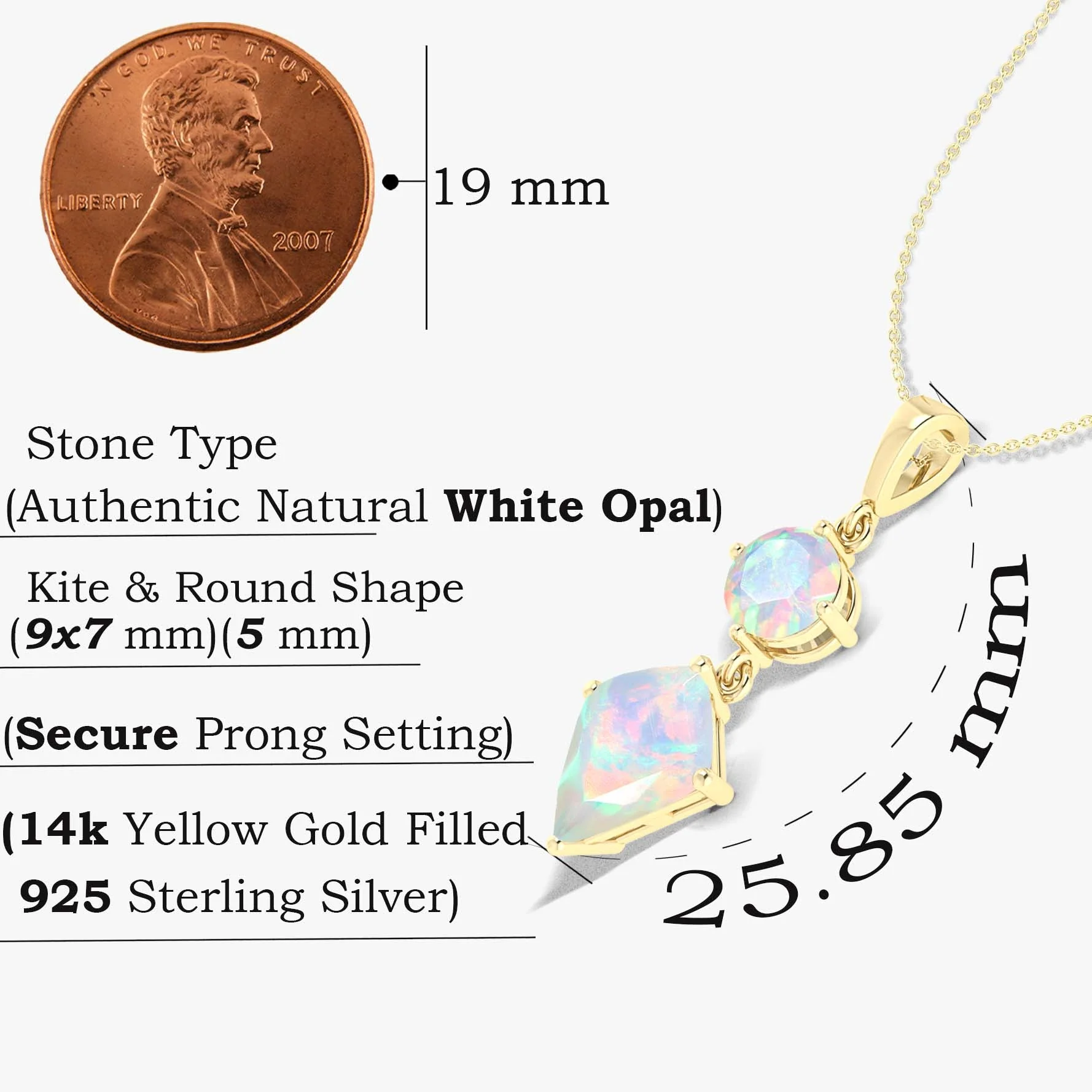 Kite and Round Fire Ethiopian opal pendant Gold chain necklace - Image 32