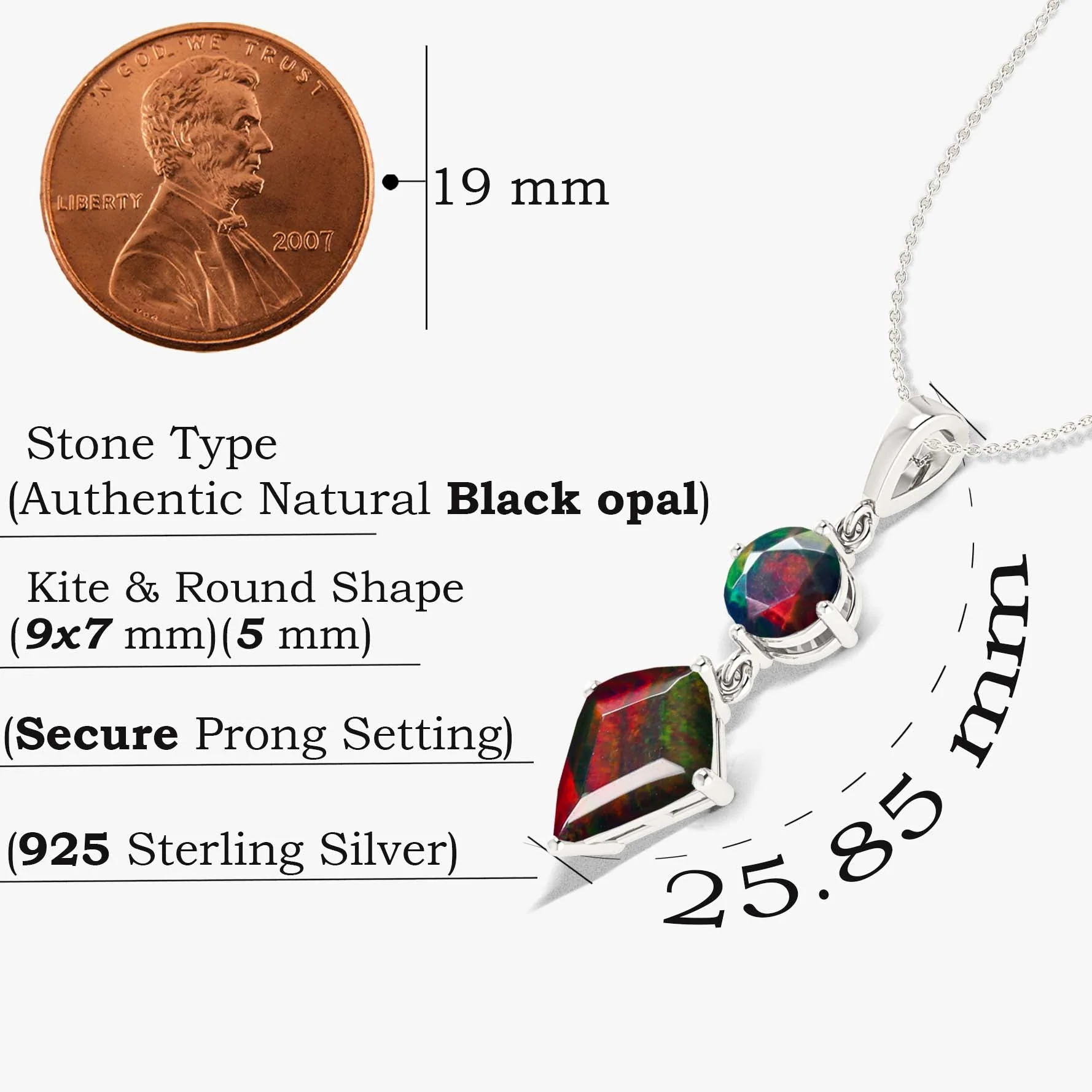 Kite and Round Fire Ethiopian opal pendant Gold chain necklace - Image 7