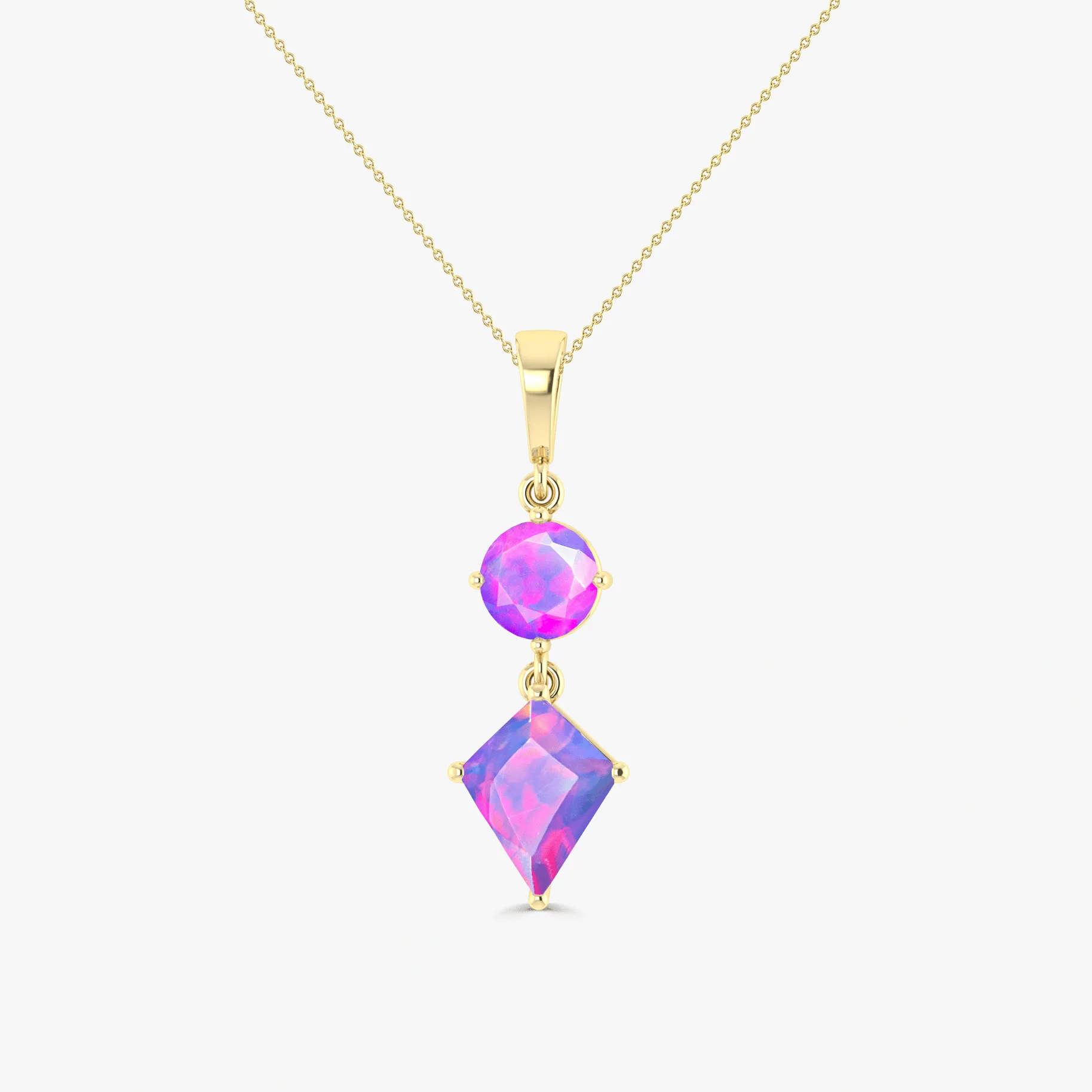 Kite and Round Fire Ethiopian opal pendant Gold chain necklace - Image 9
