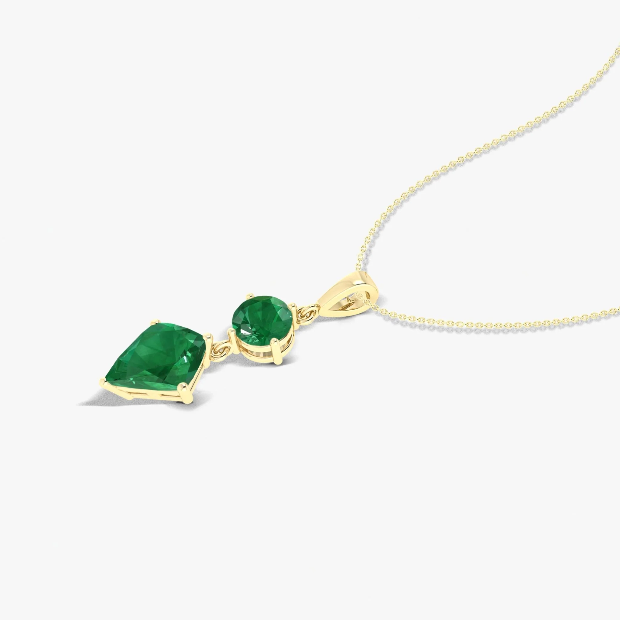 Kite and Round Lab Grown Emerald pendant necklace - Image 3