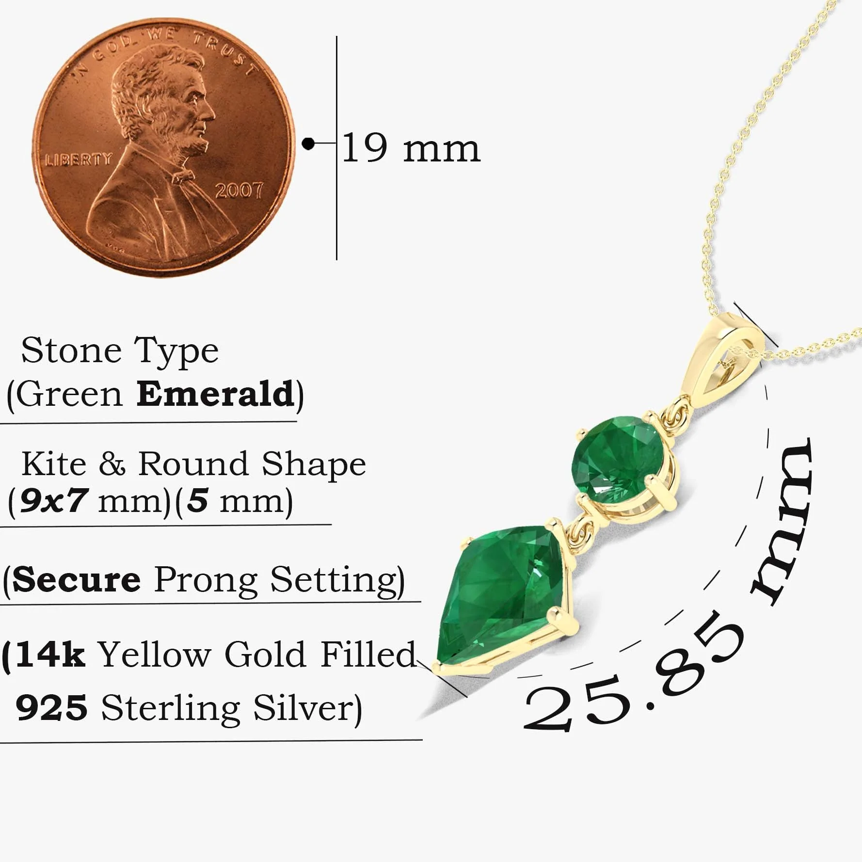 Kite and Round Lab Grown Emerald pendant necklace - Image 6