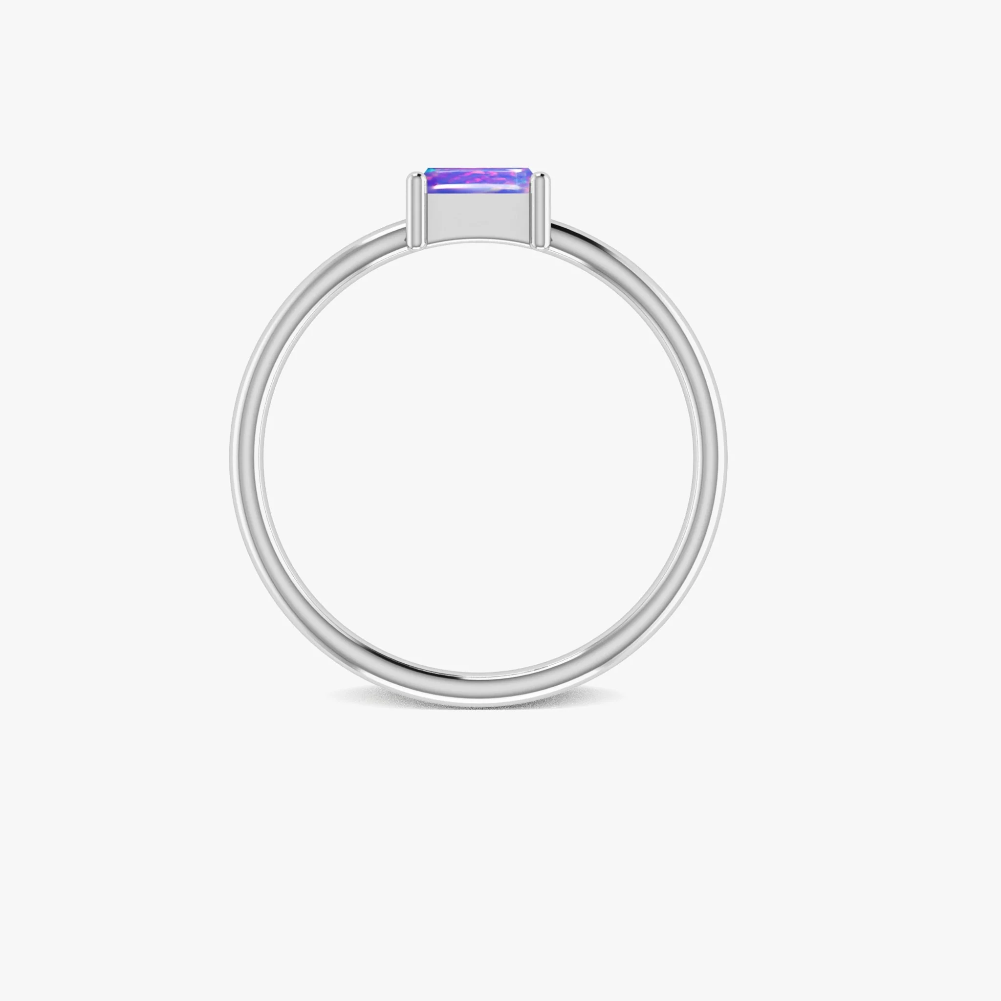 Lavender Fire Opal Baguette Gemstone Minimalist Ring - Image 4