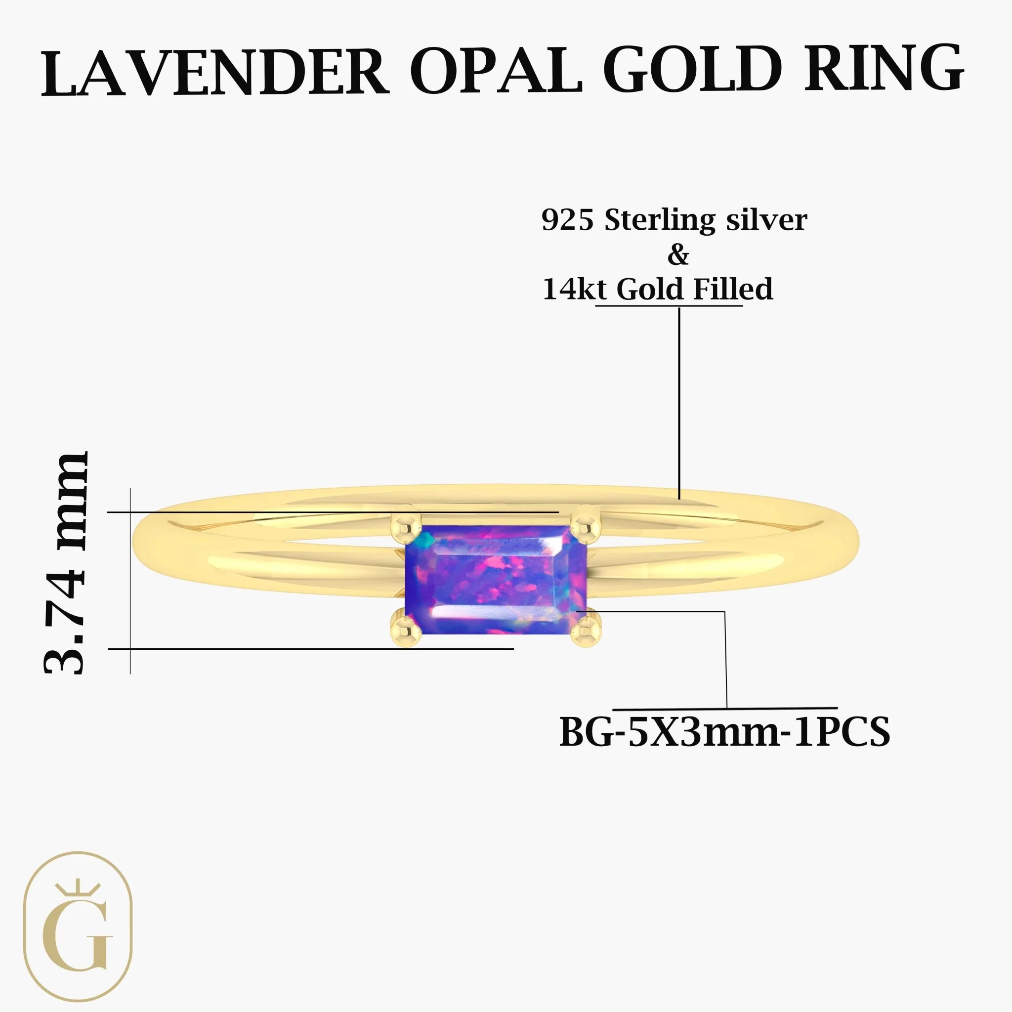 Lavender Fire Opal Baguette Gemstone Minimalist Ring - Image 5