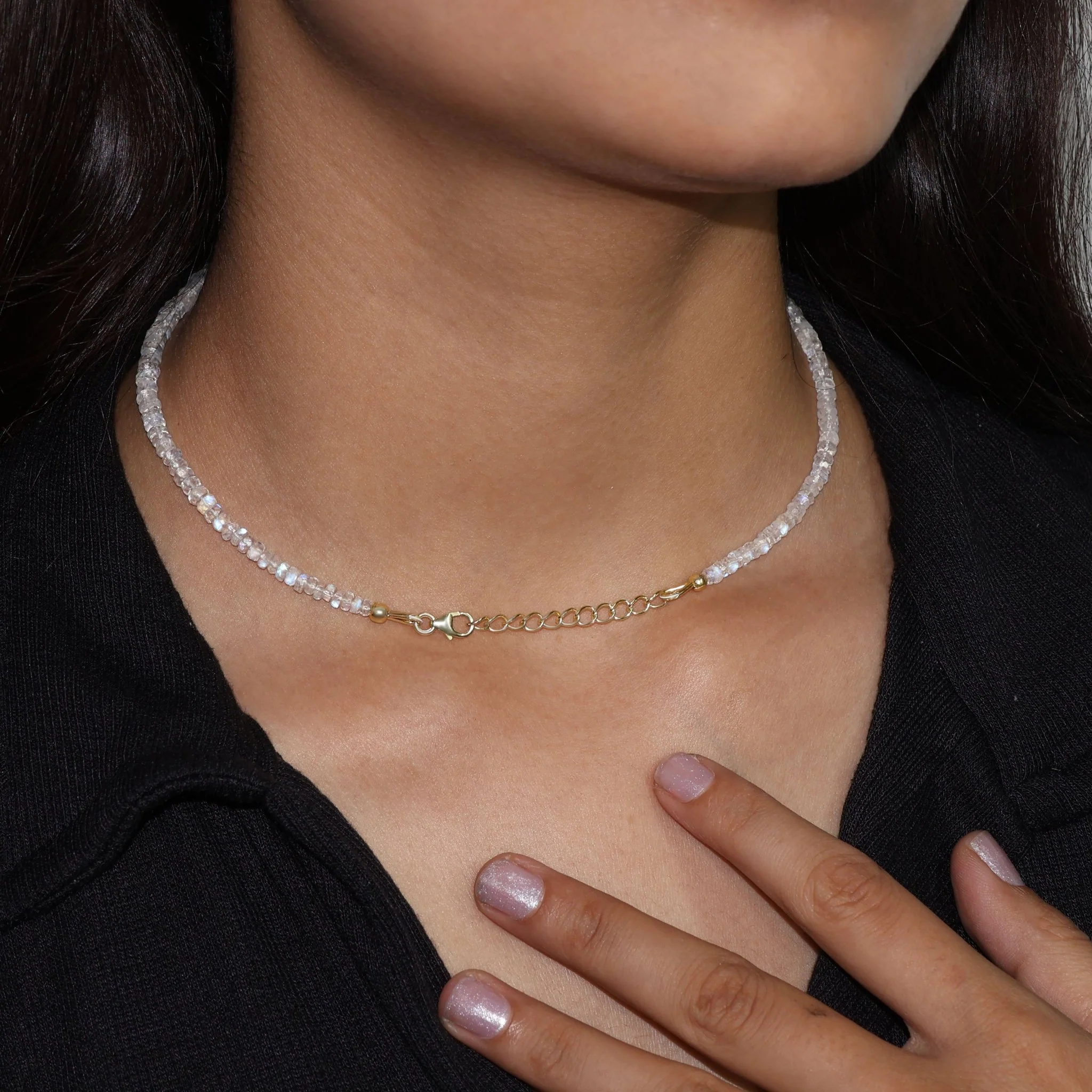 Moonstone Beaded Necklace with 16 + 2 Inch Extender - Image 4