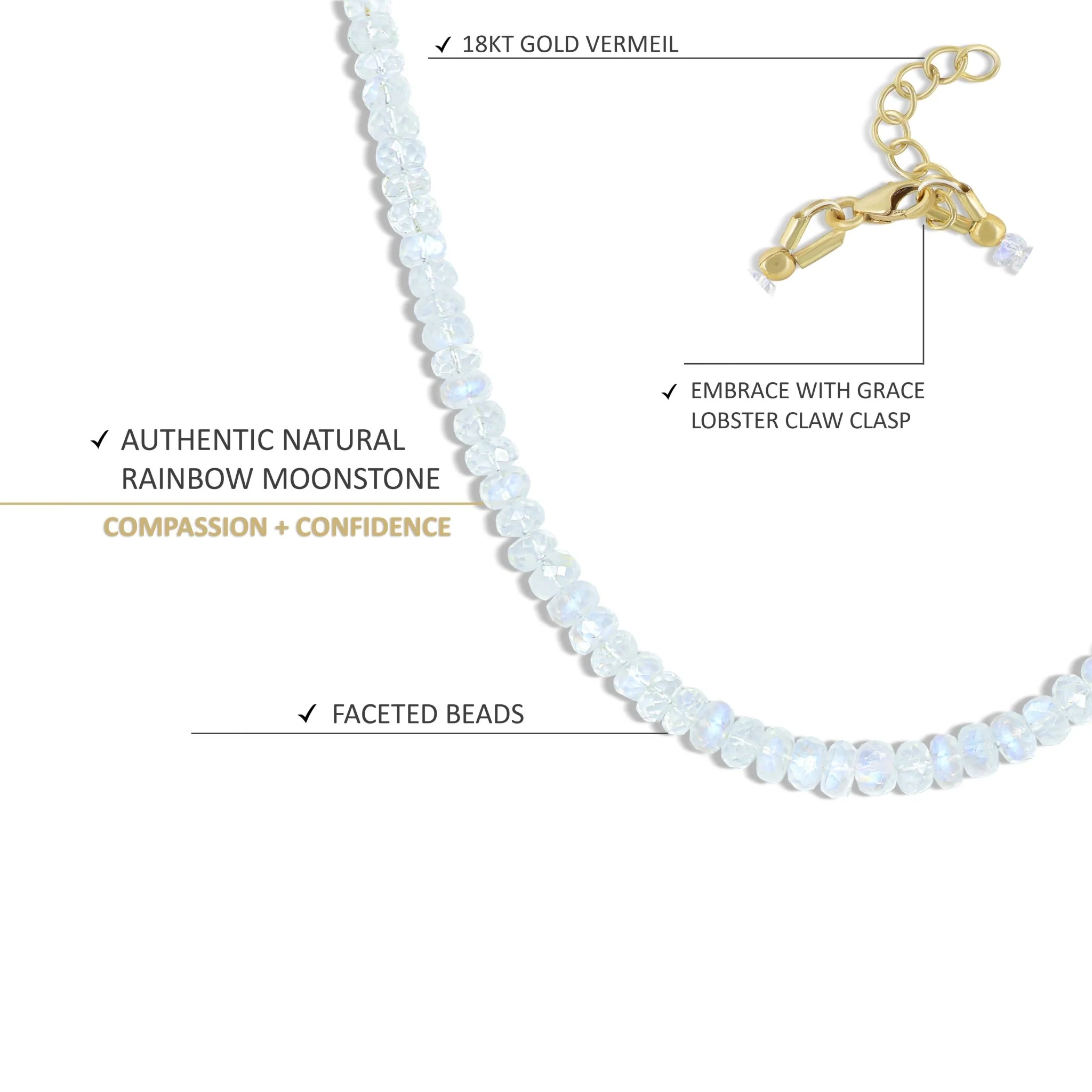 Moonstone Beaded Necklace with 16 + 2 Inch Extender - Image 5