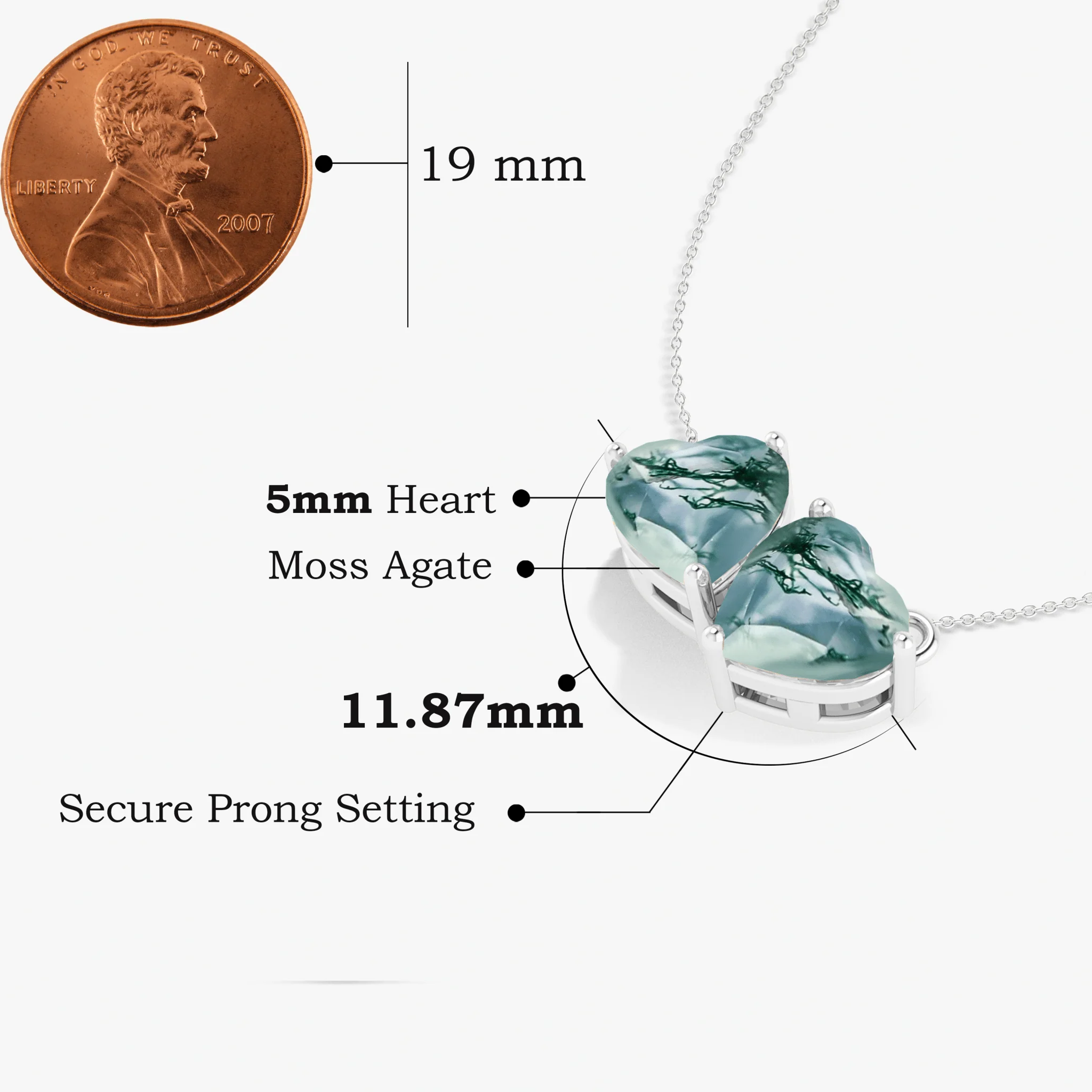 Moss Agate Gemstone Dual Heart Pendant - Image 3