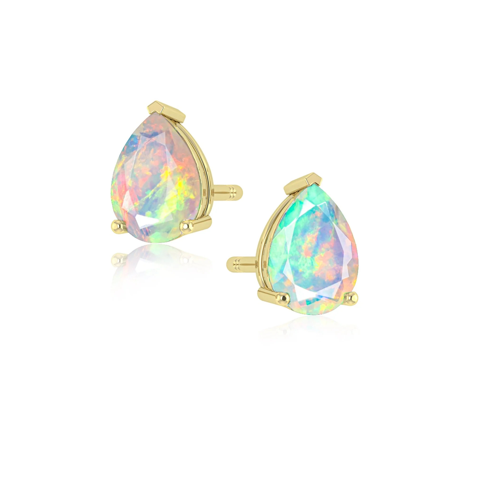 Black Multi Fire Pear Opal Prong Stud Earring - Image 3