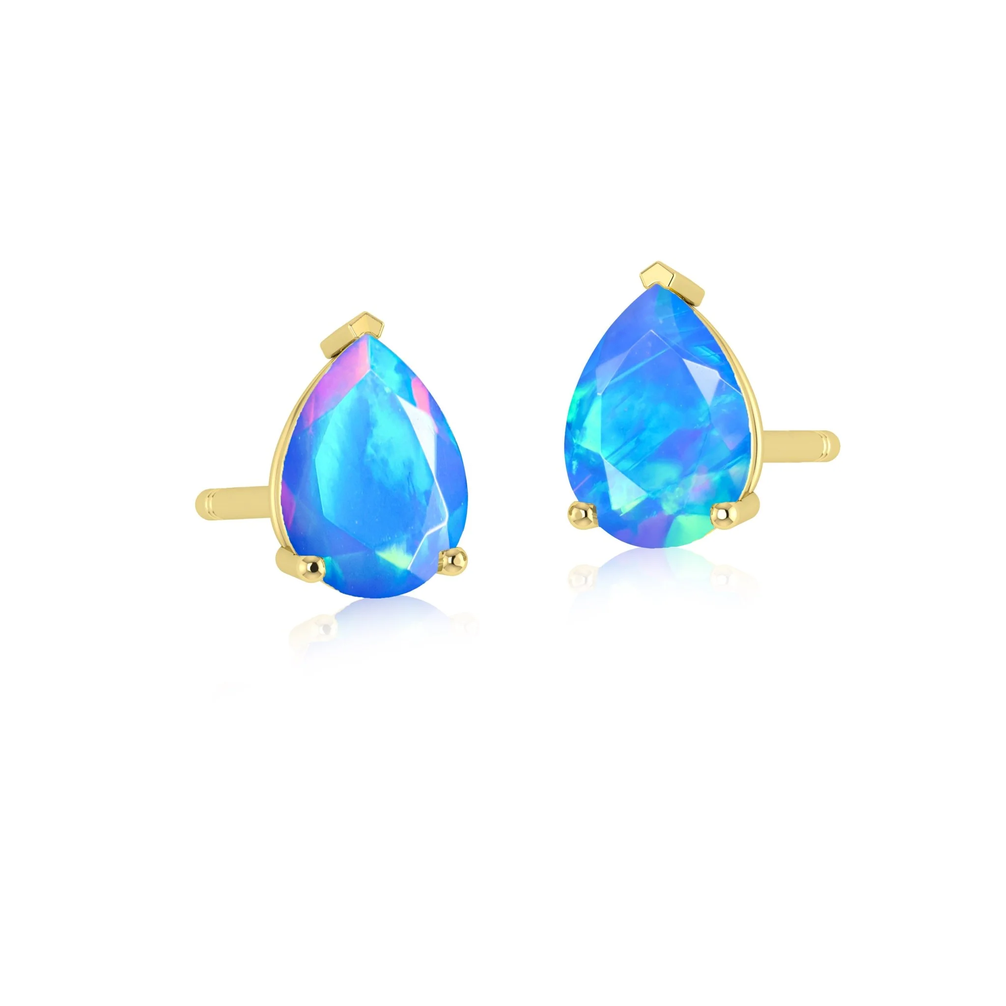 Black Multi Fire Pear Opal Prong Stud Earring - Image 7