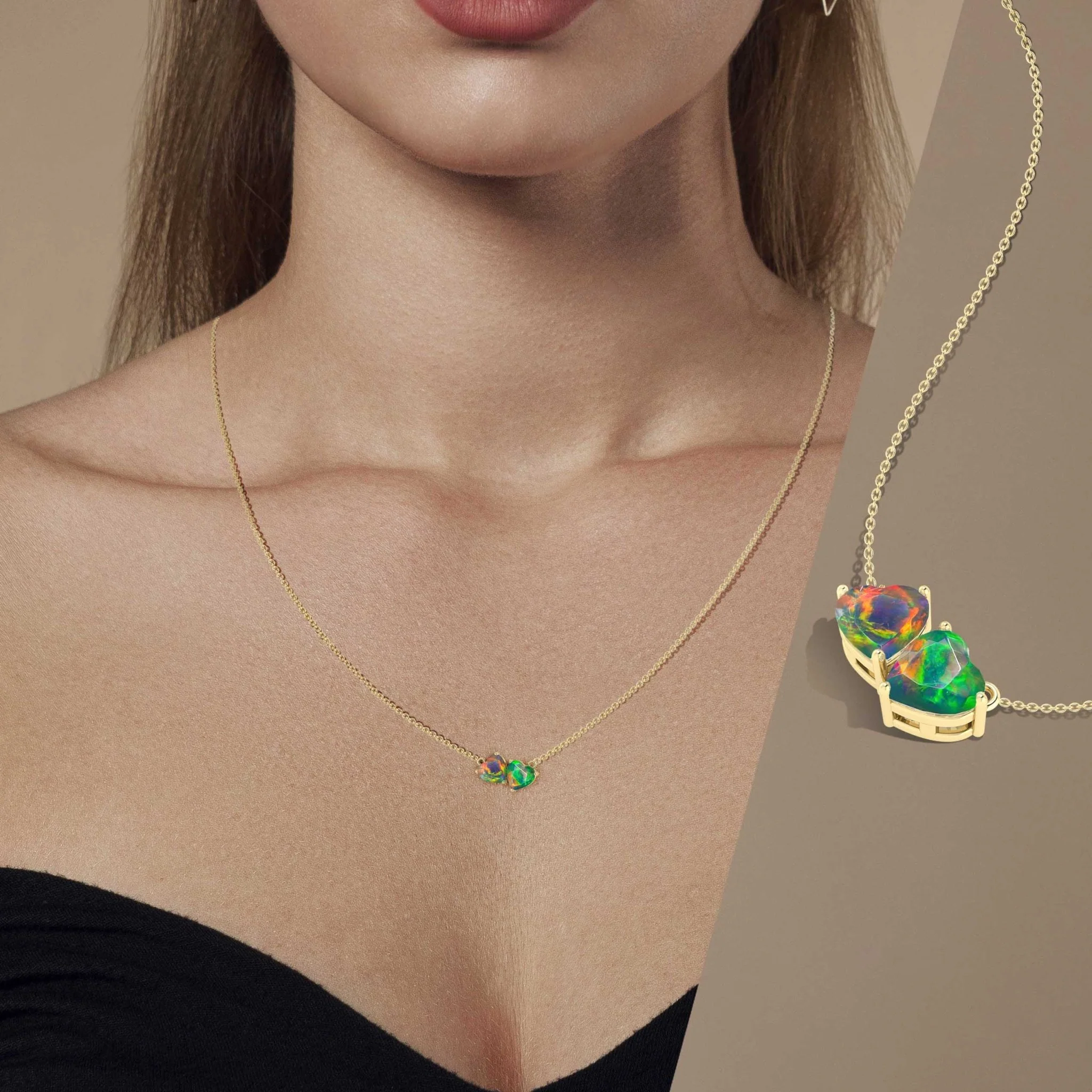 Multifire Black Opal Dual Heart Pendant - Image 5