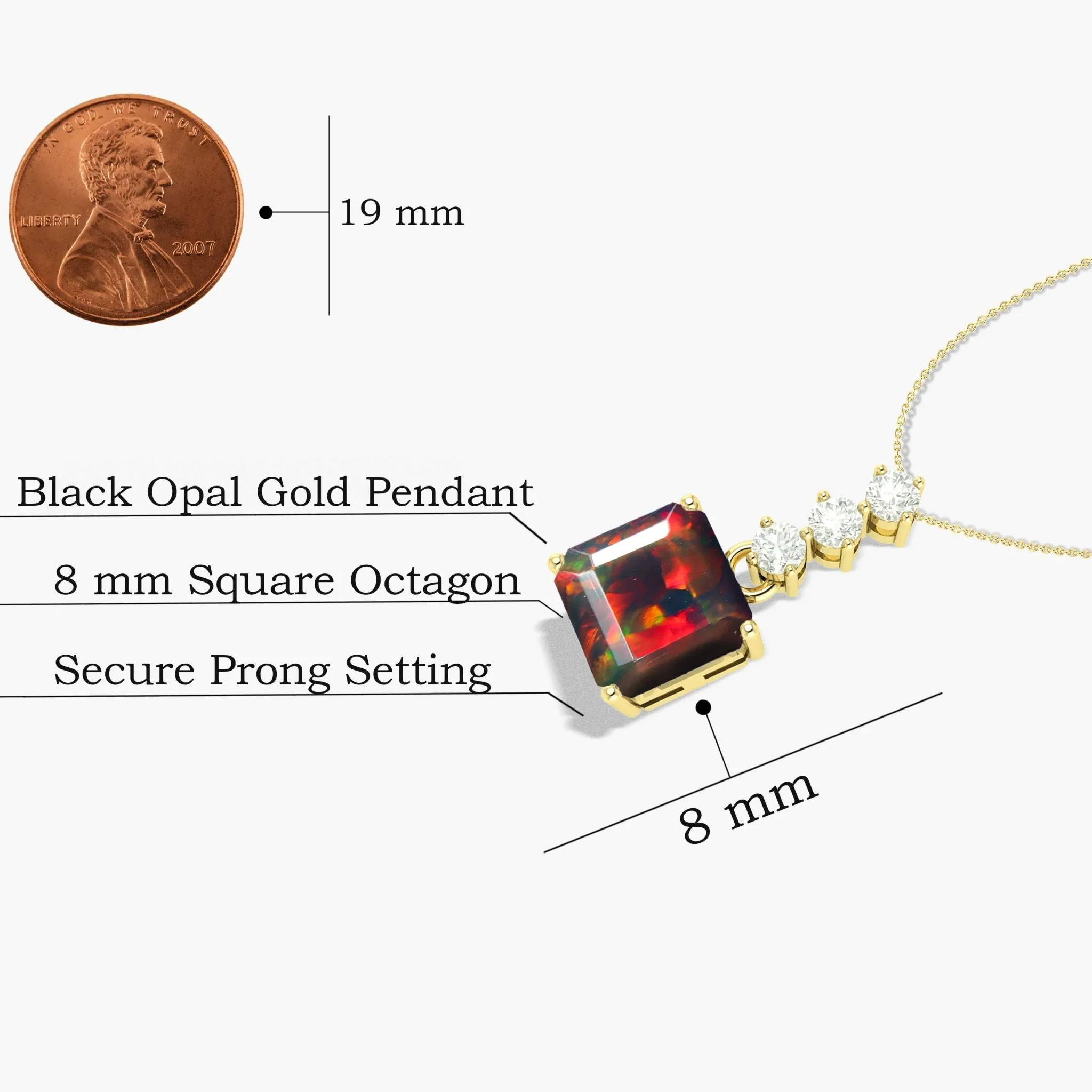 Multifire Black Opal Octagon Gemstone Pendant - Image 3