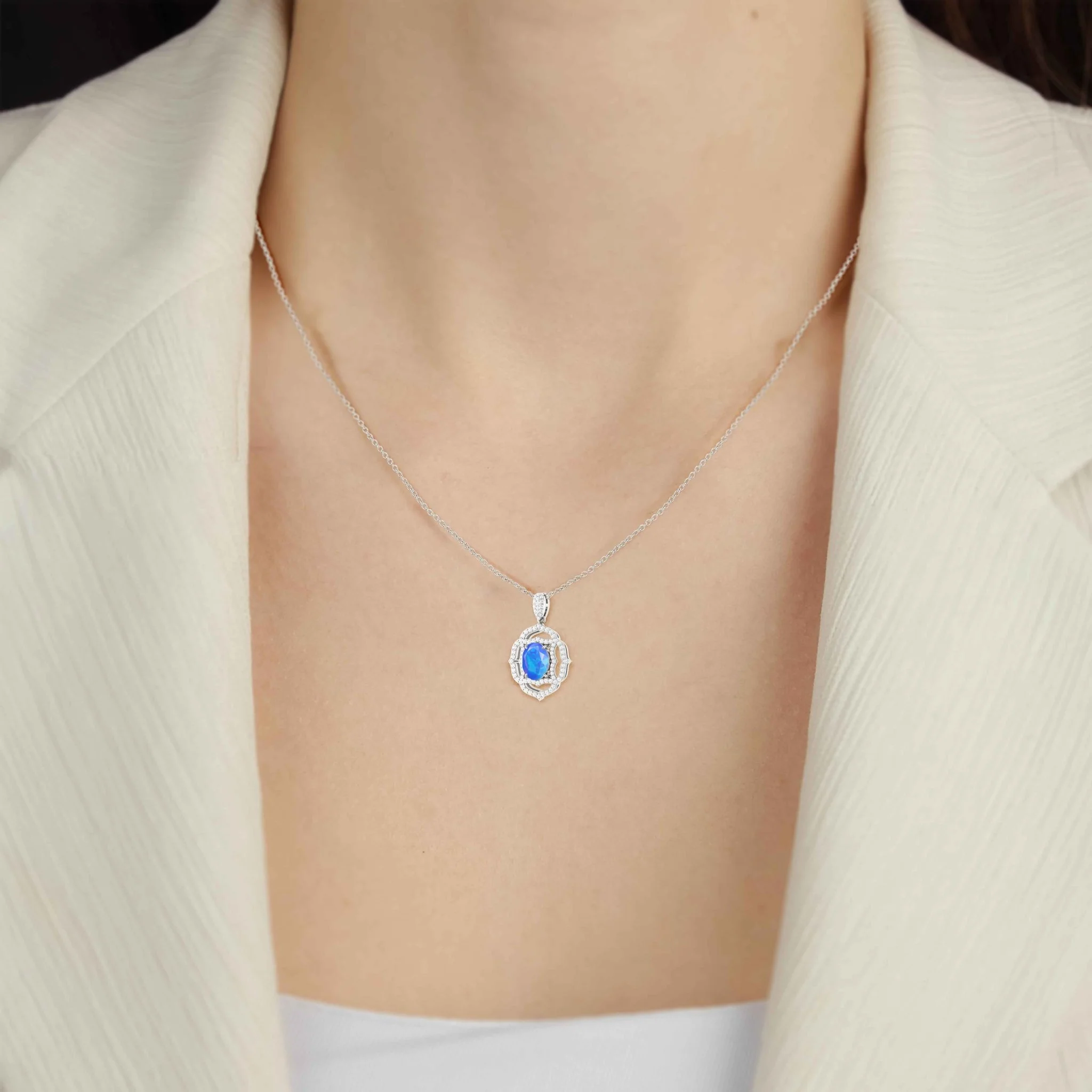 Multifire Blue Opal Gemstone Charm Pendant Necklace - Image 4