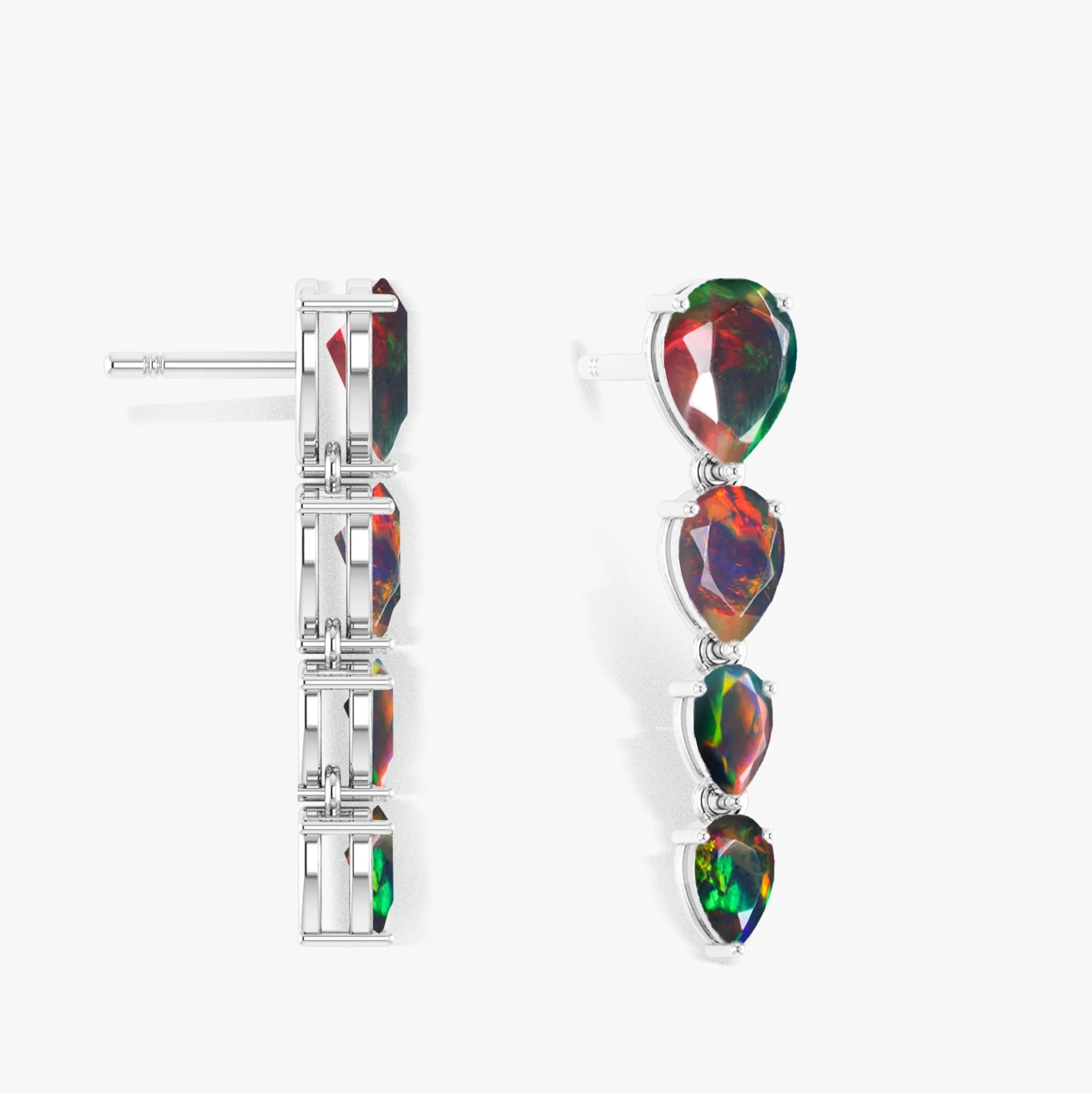 Black Multifire Opal Pear Drop Earrings - Image 3