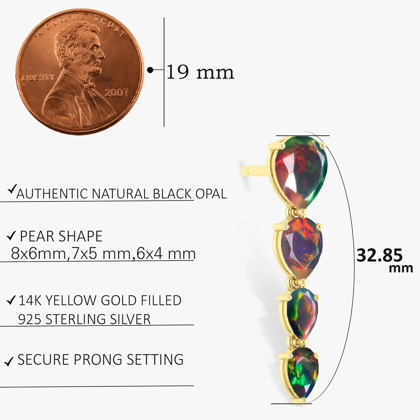 Black Multifire Opal Pear Drop Earrings - Image 4