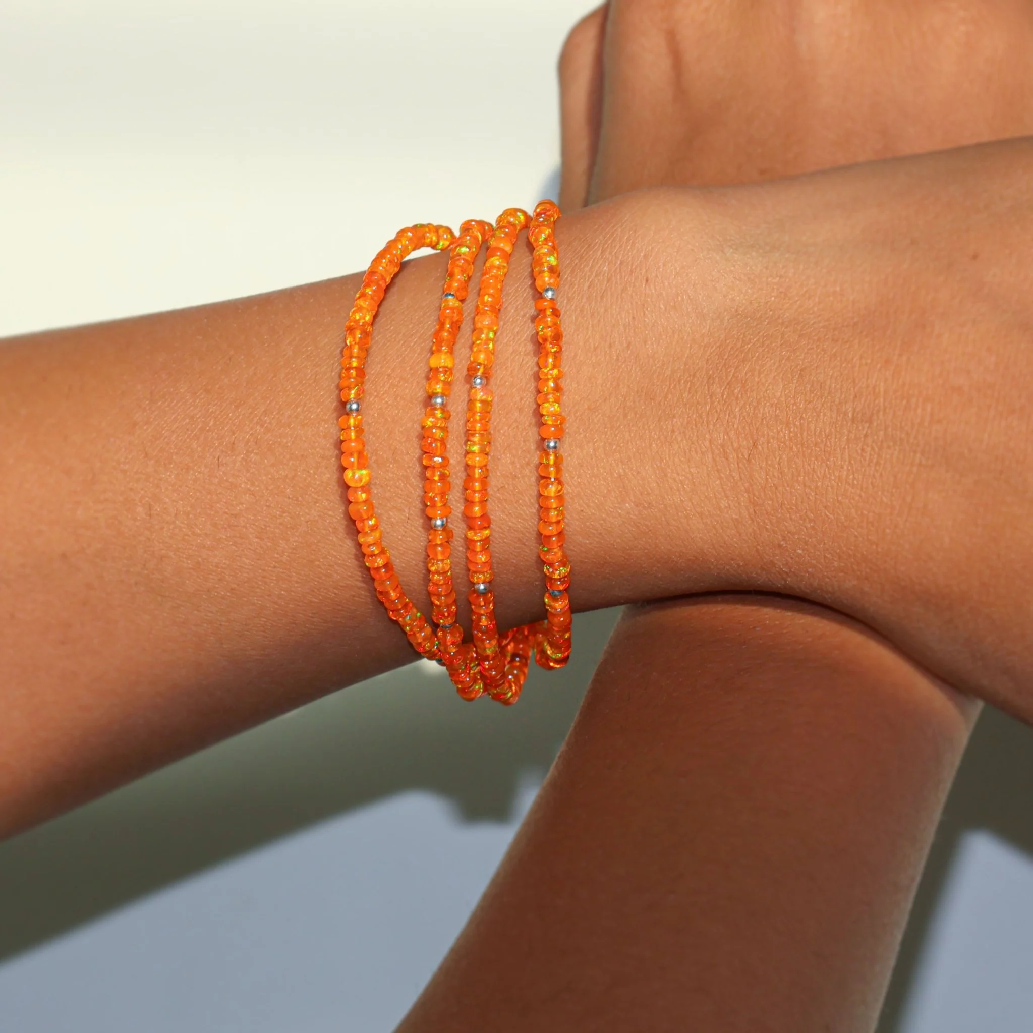 Multifire Orange Opal Four Strand Beaded Handmade Bracelet - Image 3