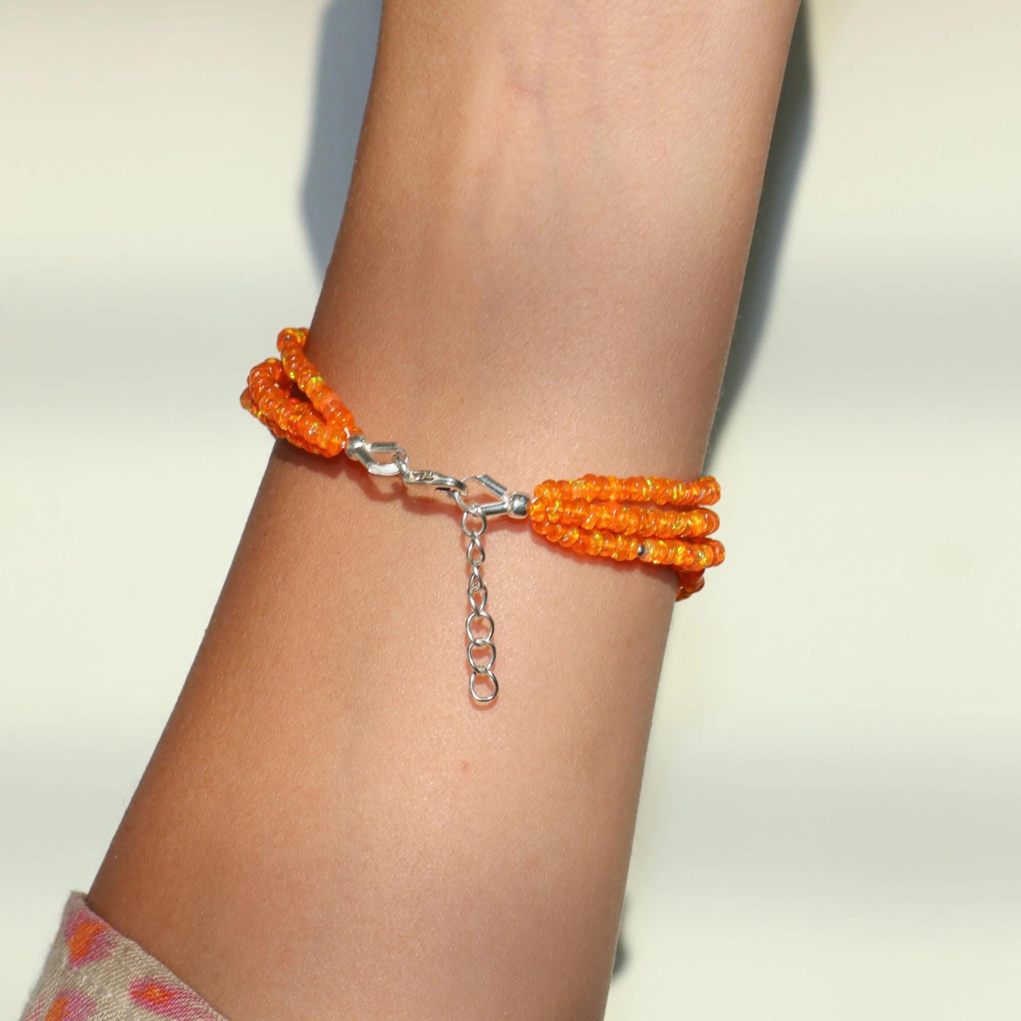 Multifire Orange Opal Four Strand Beaded Handmade Bracelet - Image 4