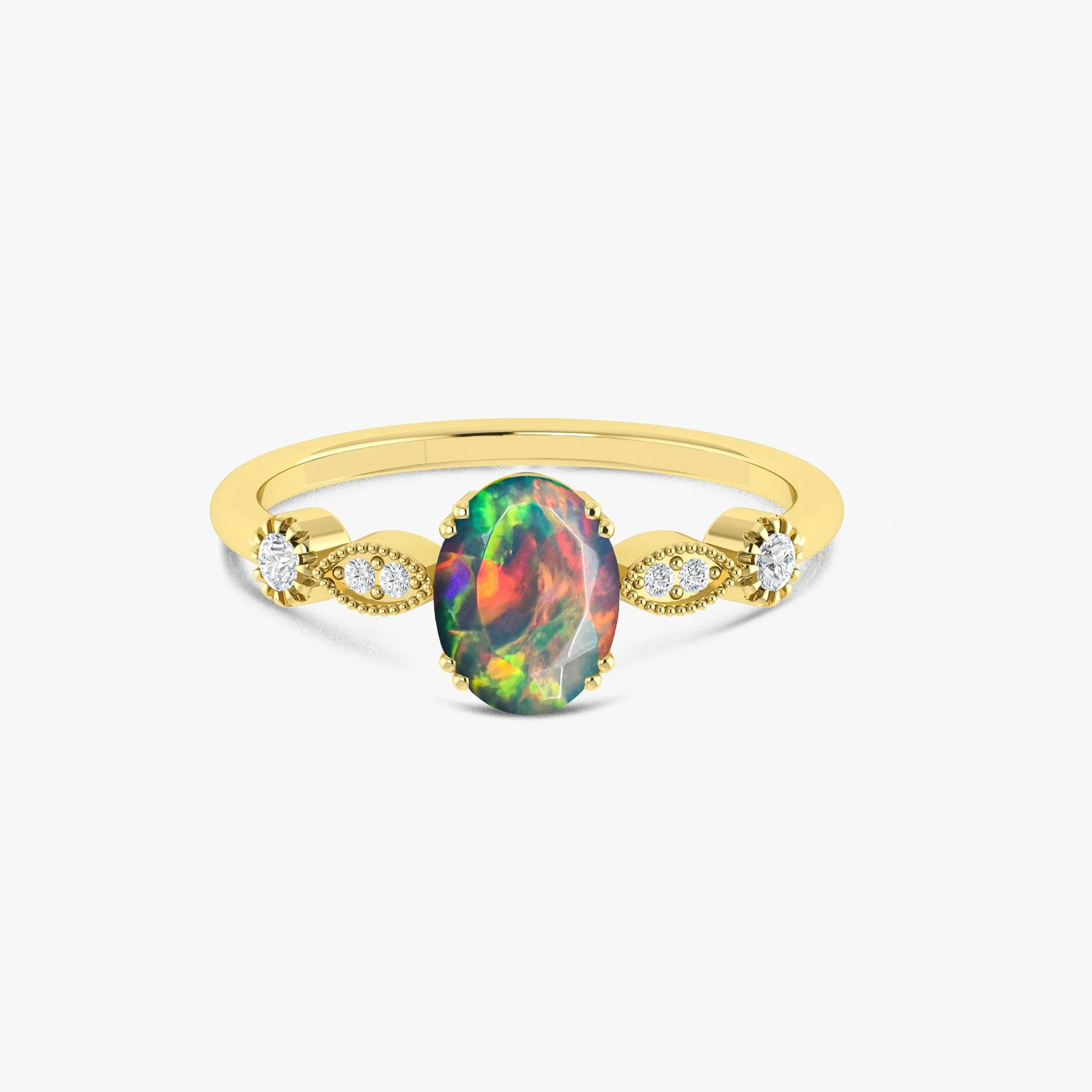 Blue Multifire Oval Ethiopian Opal Ring for Women - Image 3