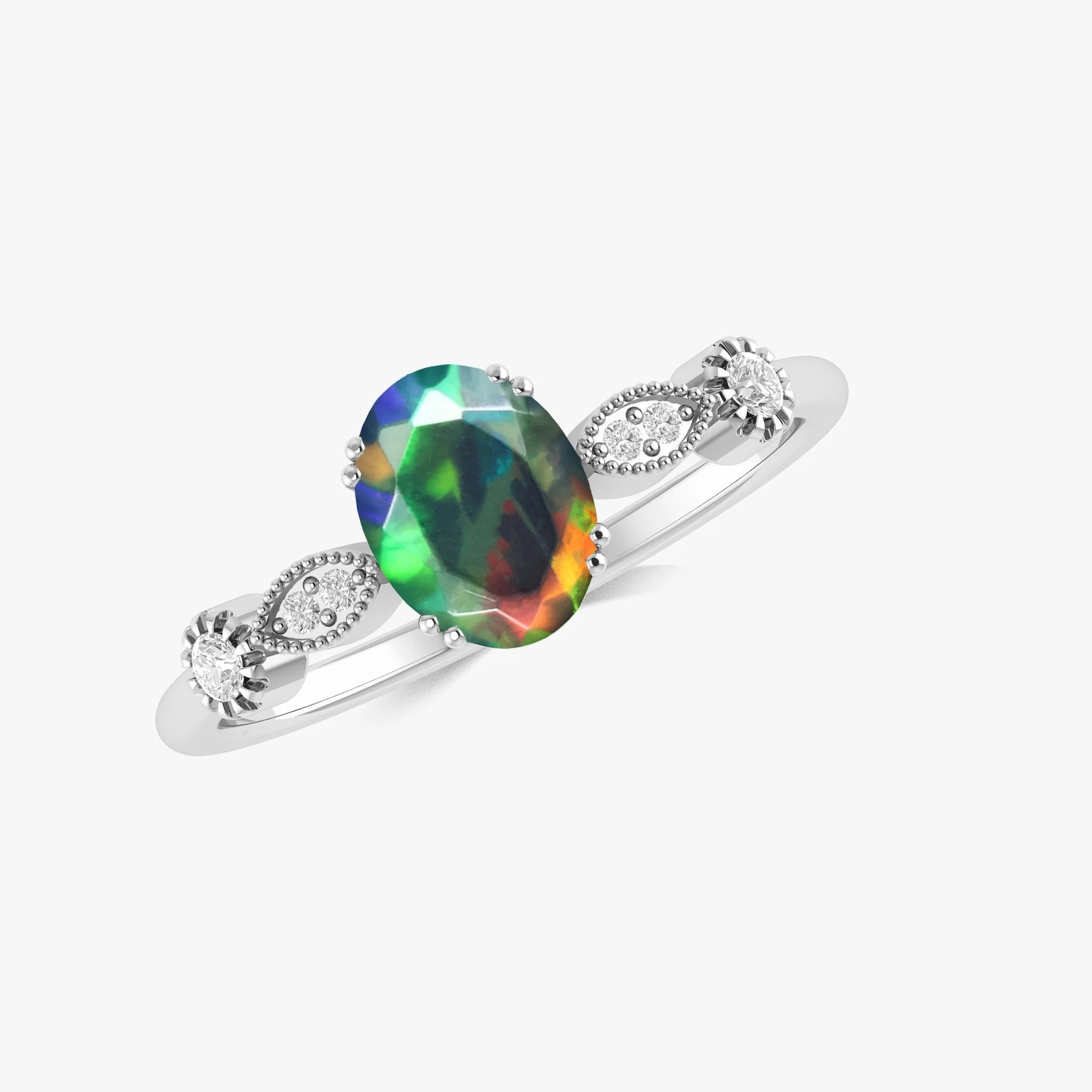 Blue Multifire Oval Ethiopian Opal Ring for Women - Image 4