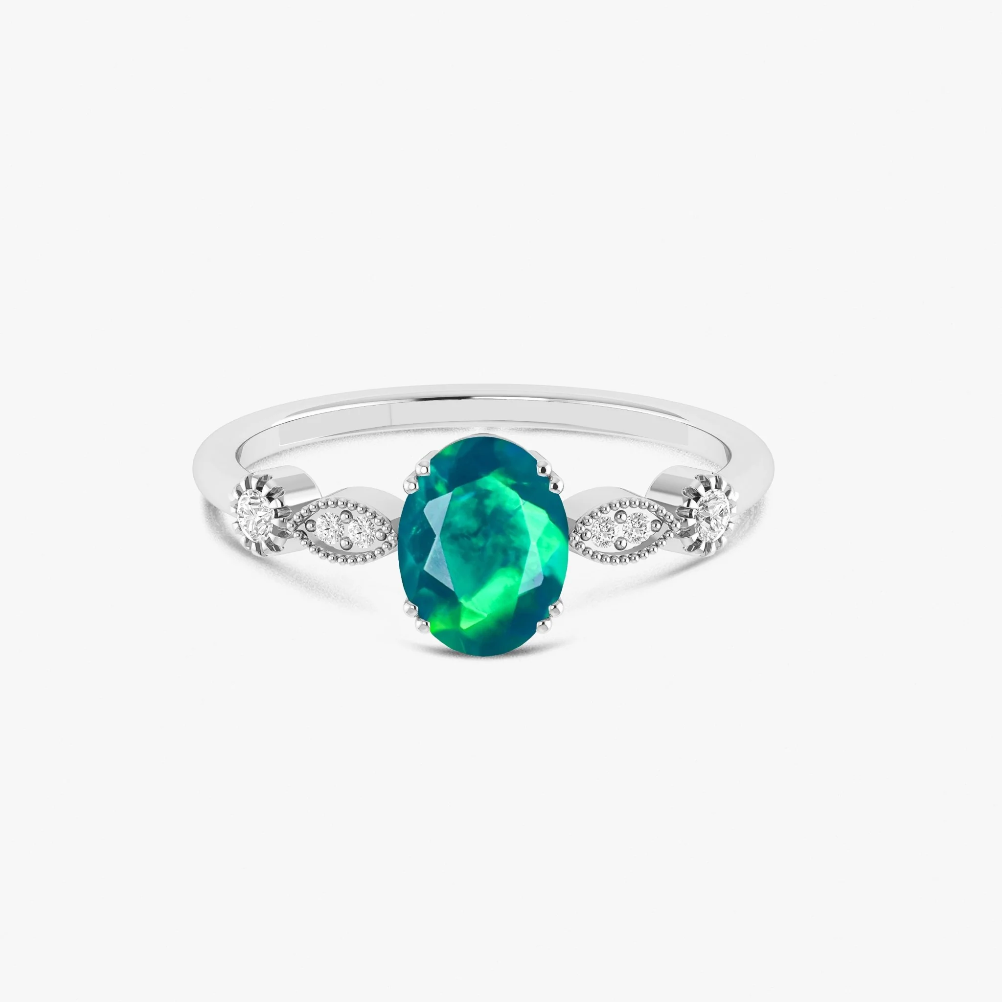 Blue Multifire Oval Ethiopian Opal Ring for Women - Image 9