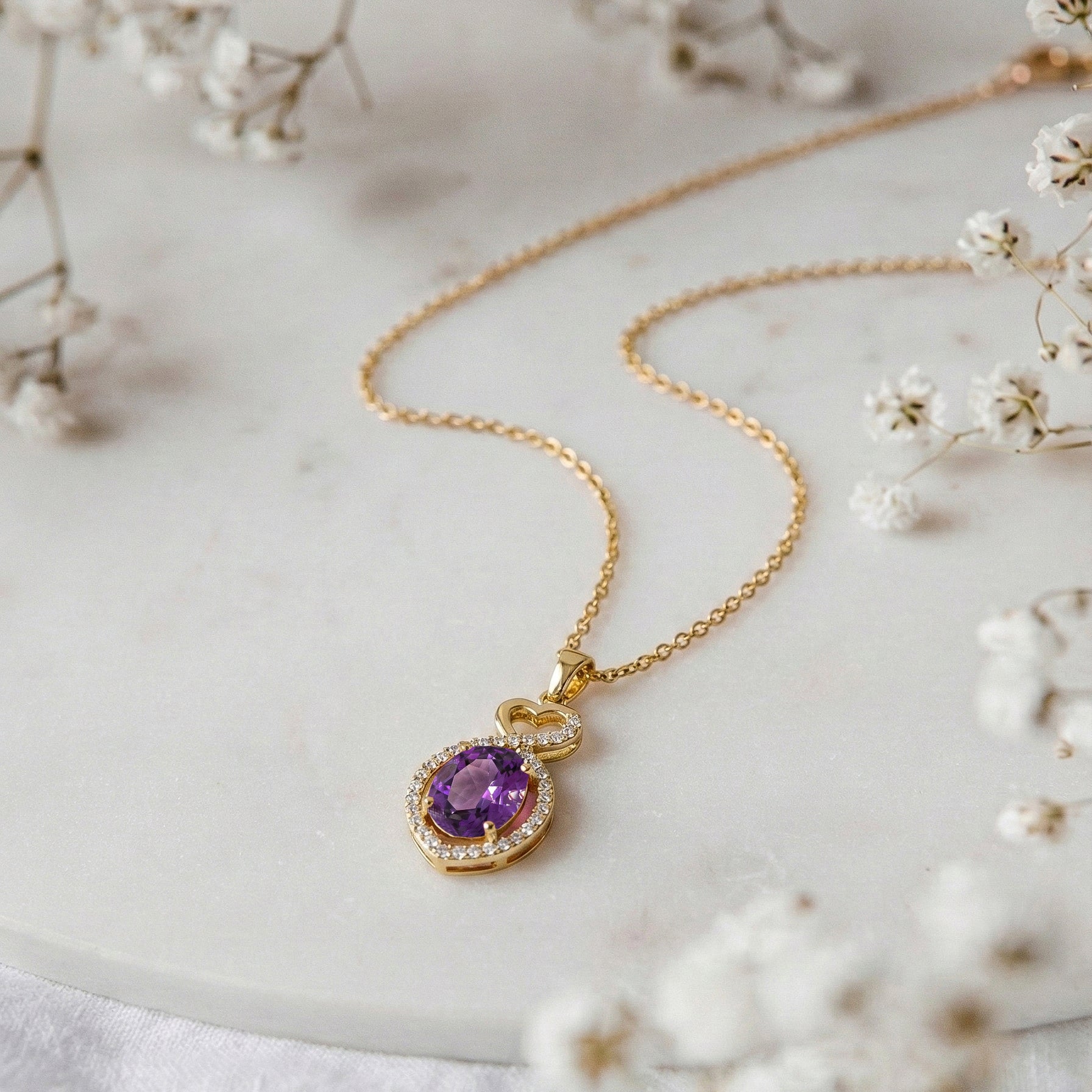 Amethyst Oval Infinity Twist Heart Pendant Necklace in 925 Sterling Silver 1.2ct - Image 11