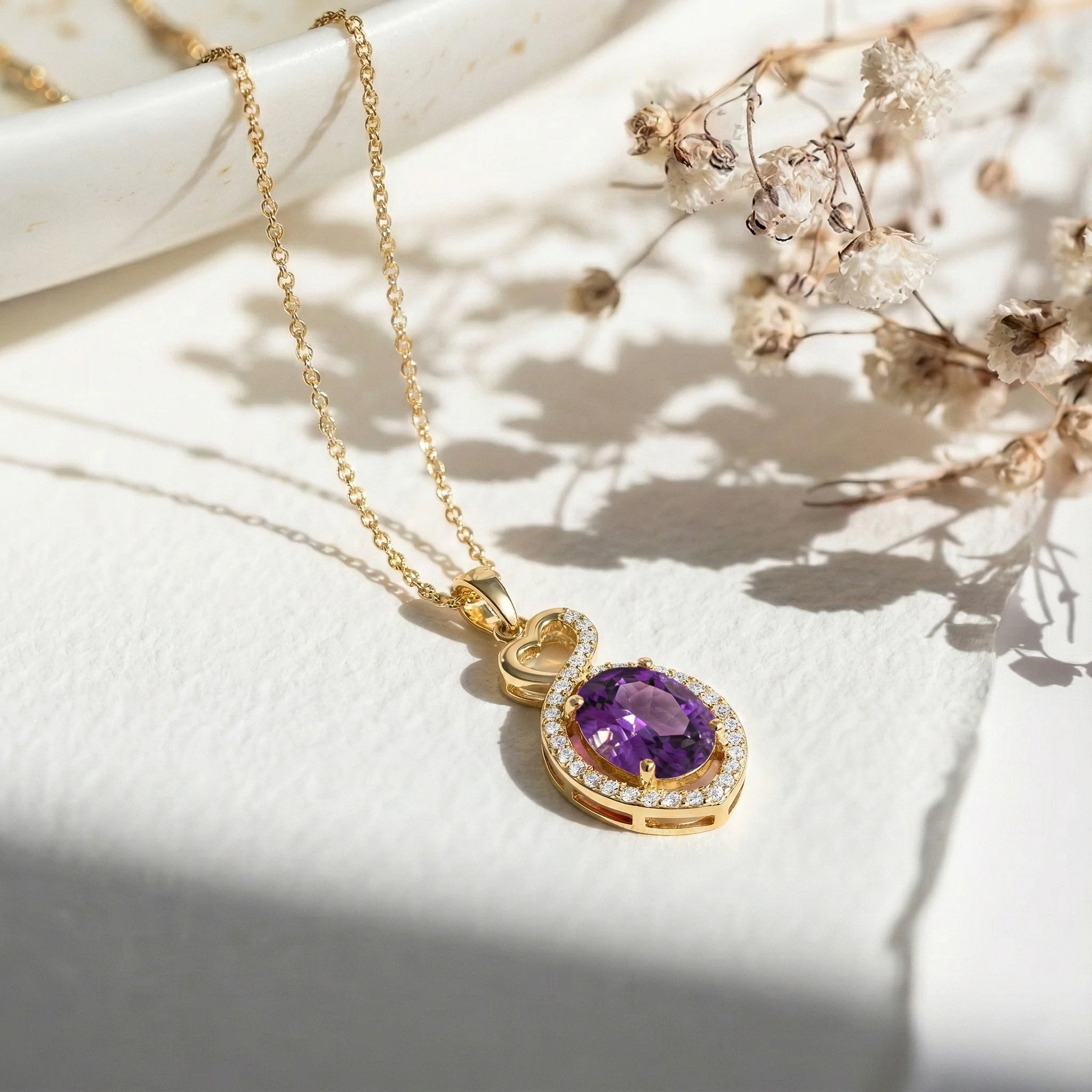Amethyst Oval Infinity Twist Heart Pendant Necklace in 925 Sterling Silver 1.2ct - Image 12