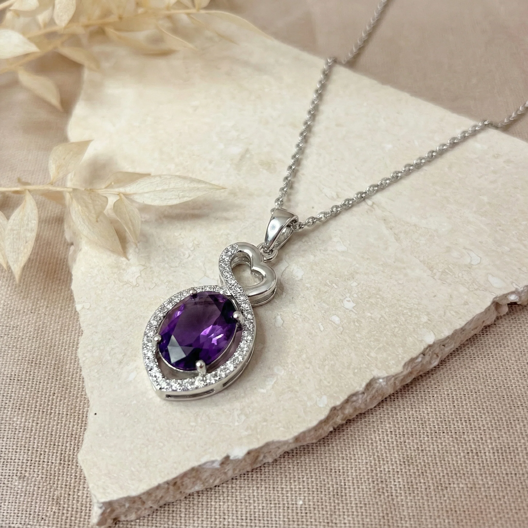 Amethyst Oval Infinity Twist Heart Pendant Necklace in 925 Sterling Silver 1.2ct - Image 3