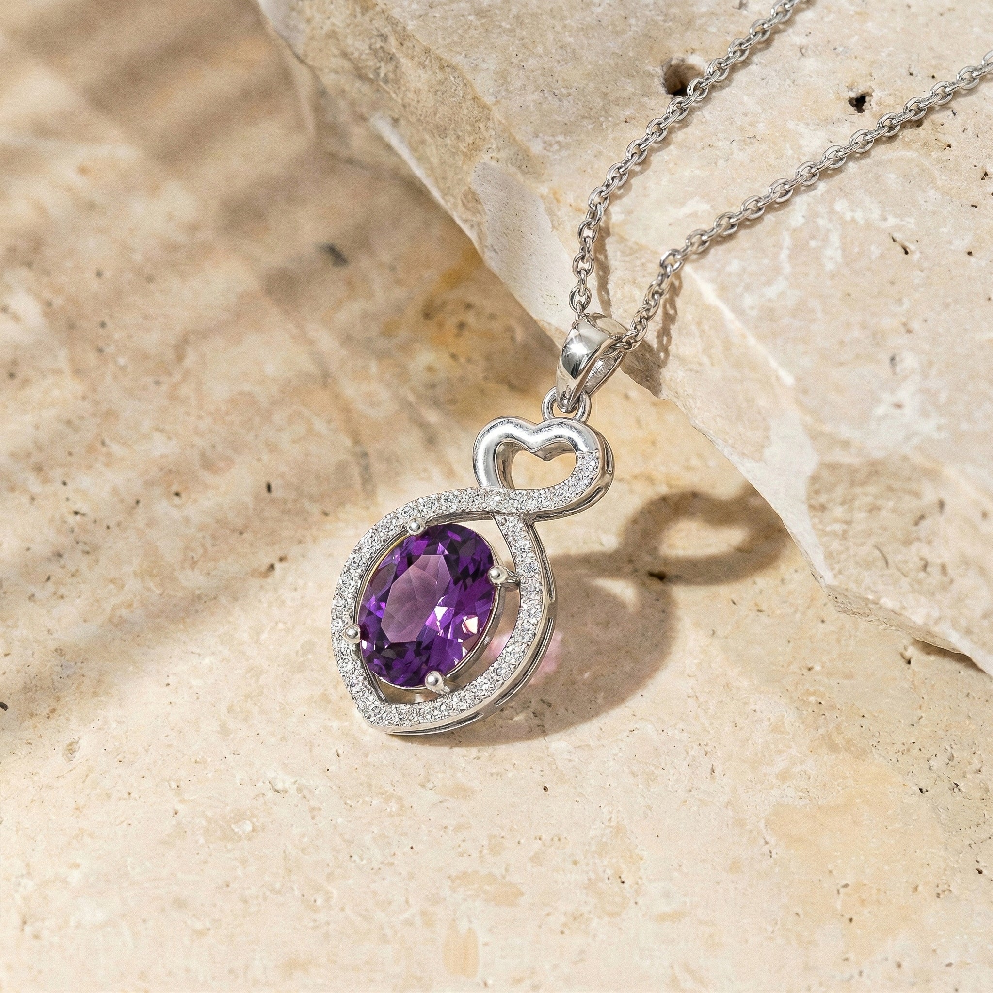 Amethyst Oval Infinity Twist Heart Pendant Necklace in 925 Sterling Silver 1.2ct - Image 4