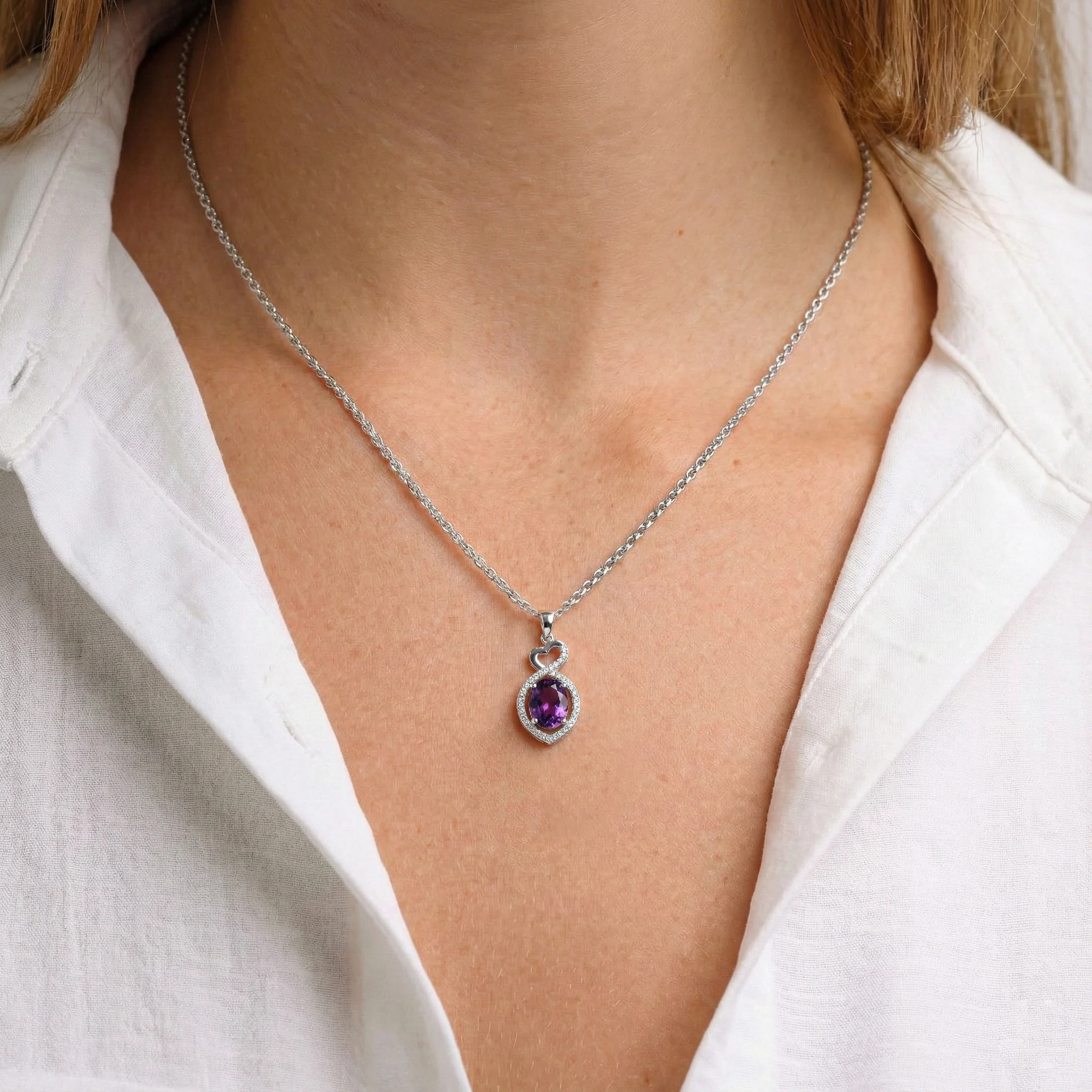 Amethyst Oval Infinity Twist Heart Pendant Necklace in 925 Sterling Silver 1.2ct - Image 6