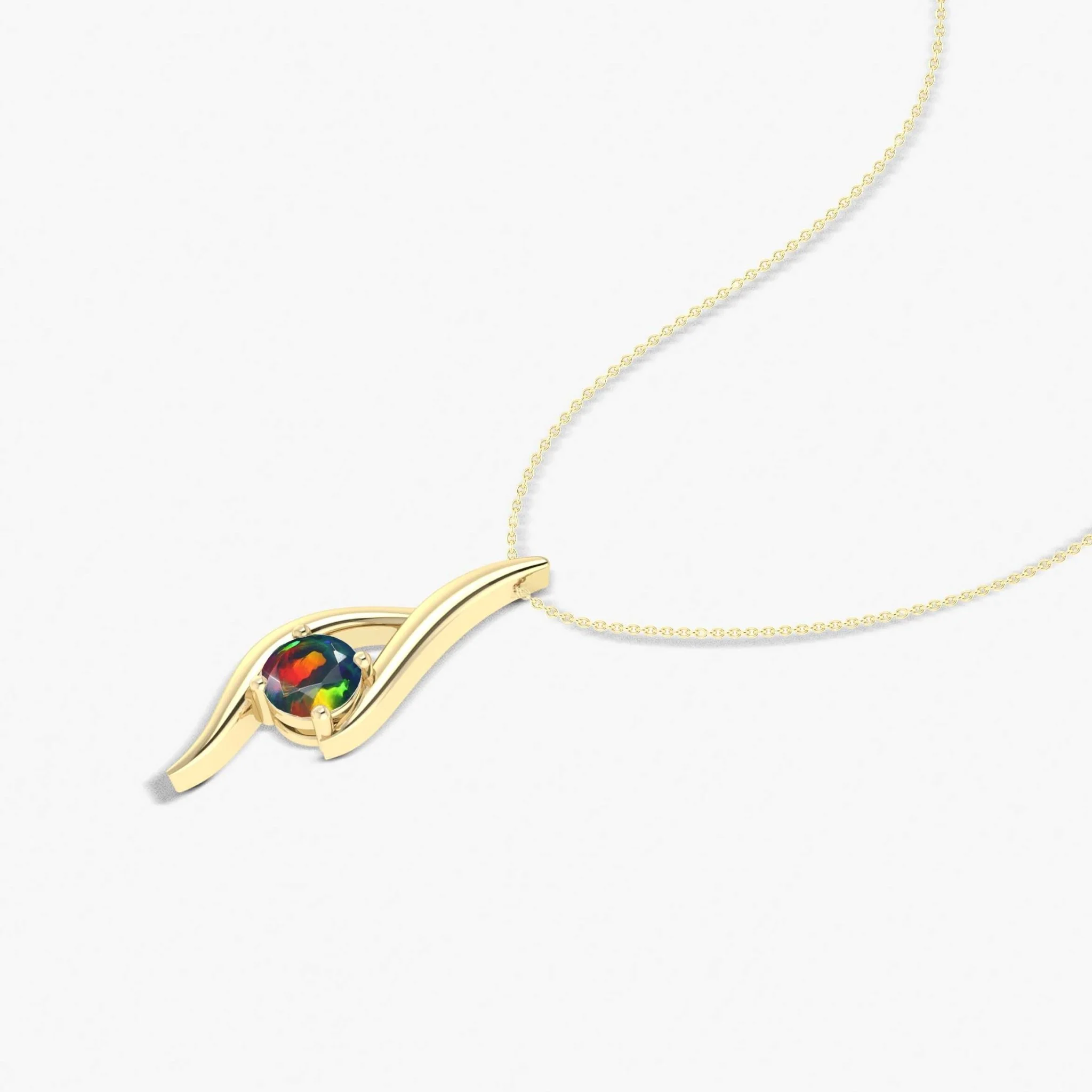 Natural Black Opal Bypass Pendant Chain Necklace - Image 4