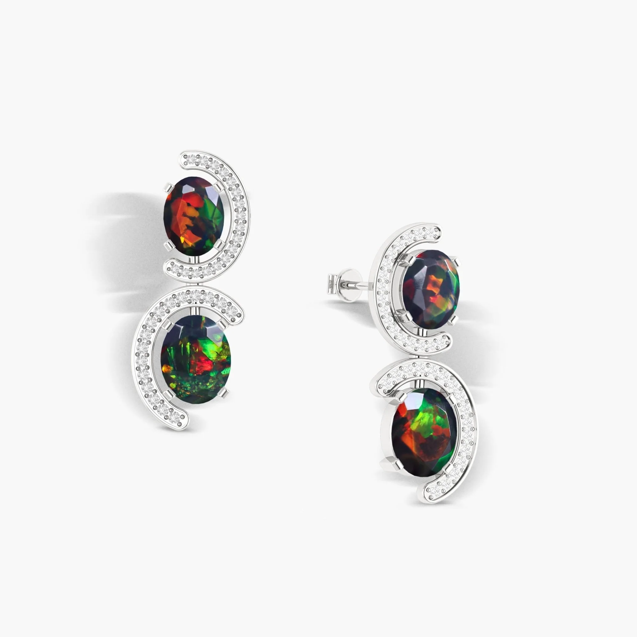 Natural Black Opal 'C' Shape Stud Earrings - Image 4