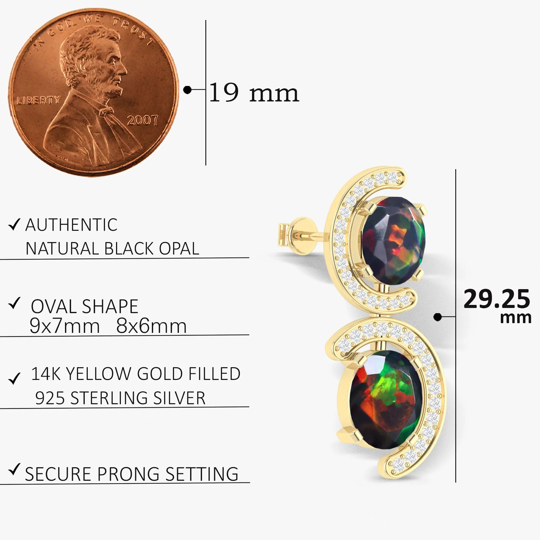 Natural Black Opal 'C' Shape Stud Earrings - Image 5