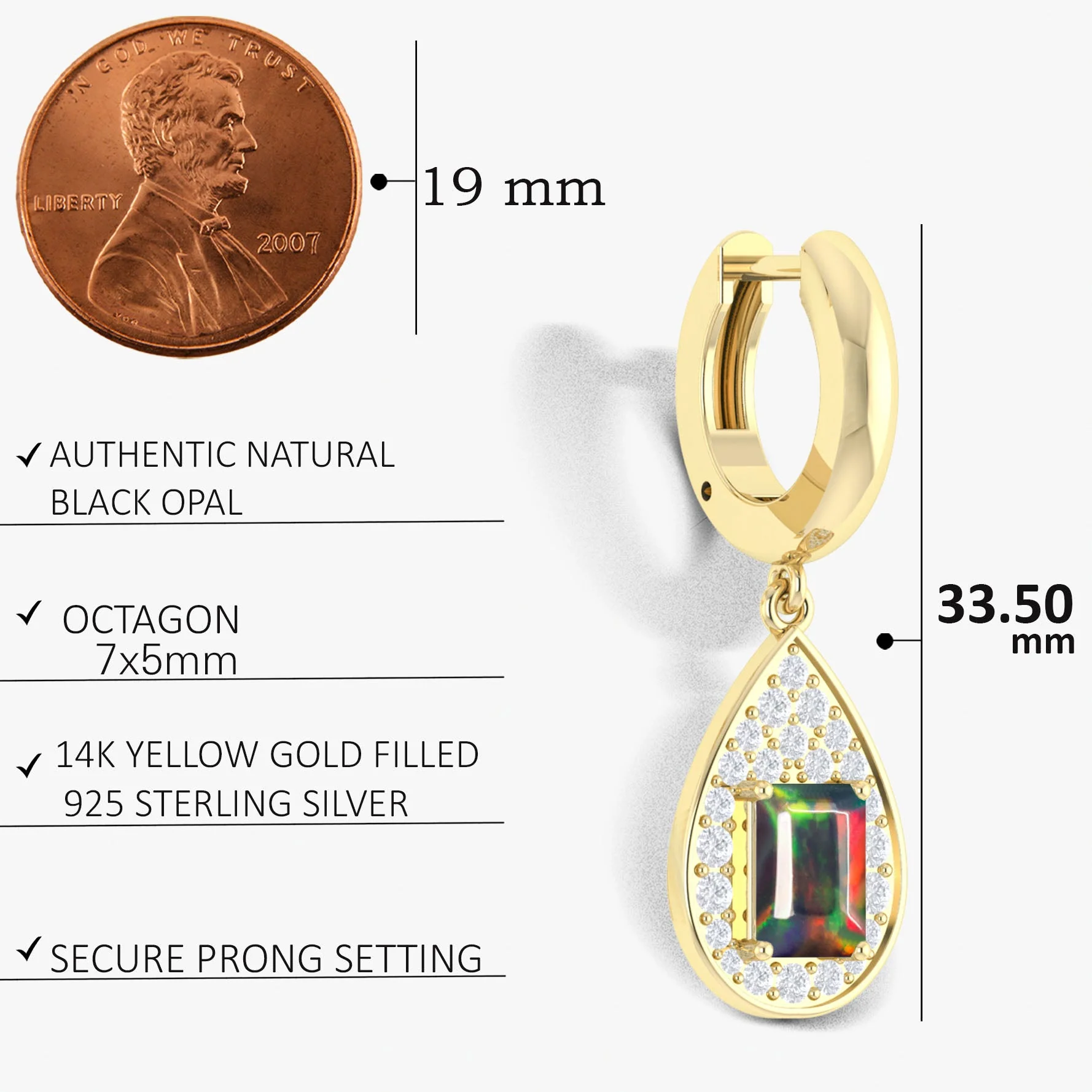 Natural Black Opal Hoop Tear Drop Earrings - Image 5