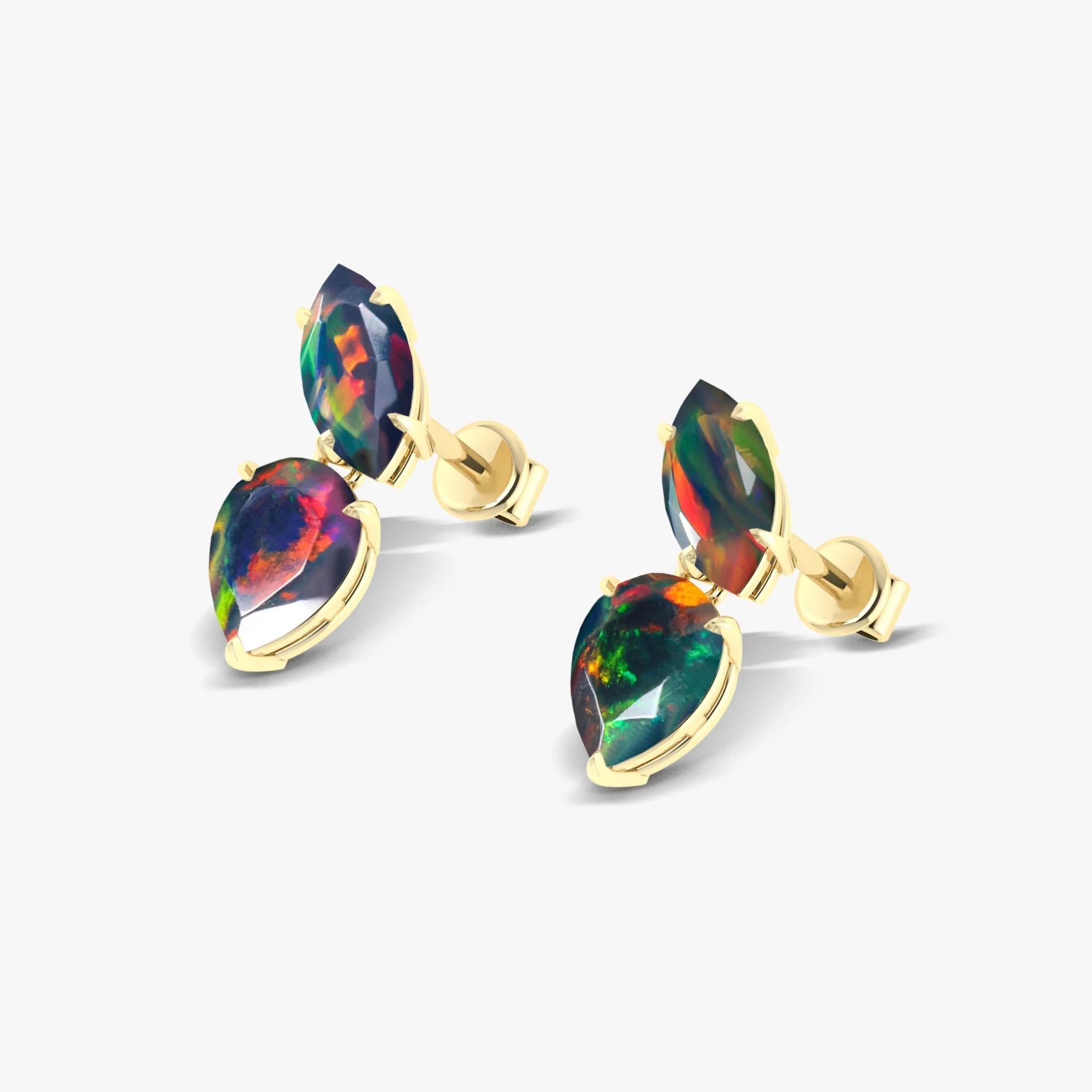 Natural Black Opal Marquise & Pear Two Stone Stud Earrings - Image 4