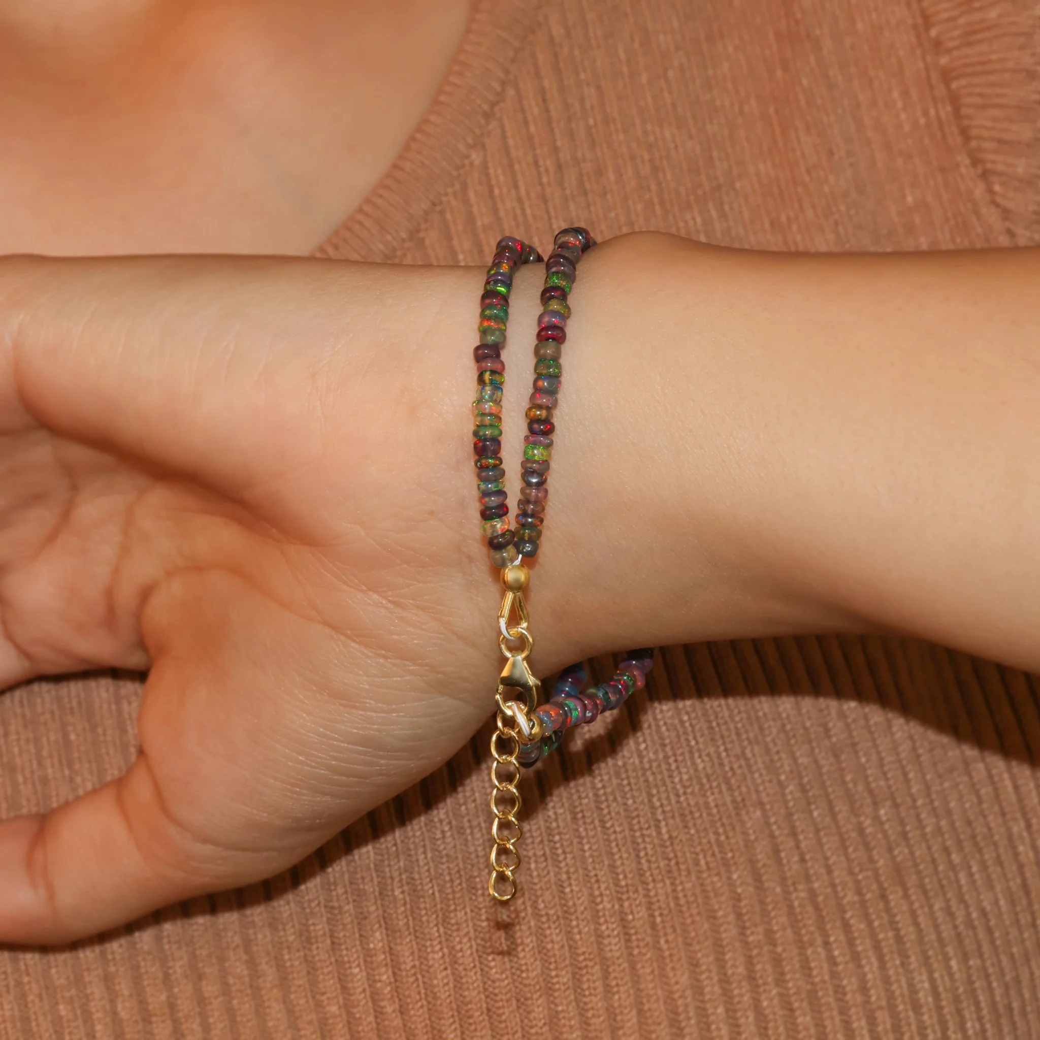 Natural Black Opal Two-Strand Kite Charm Beaded Bracelet - Image 3