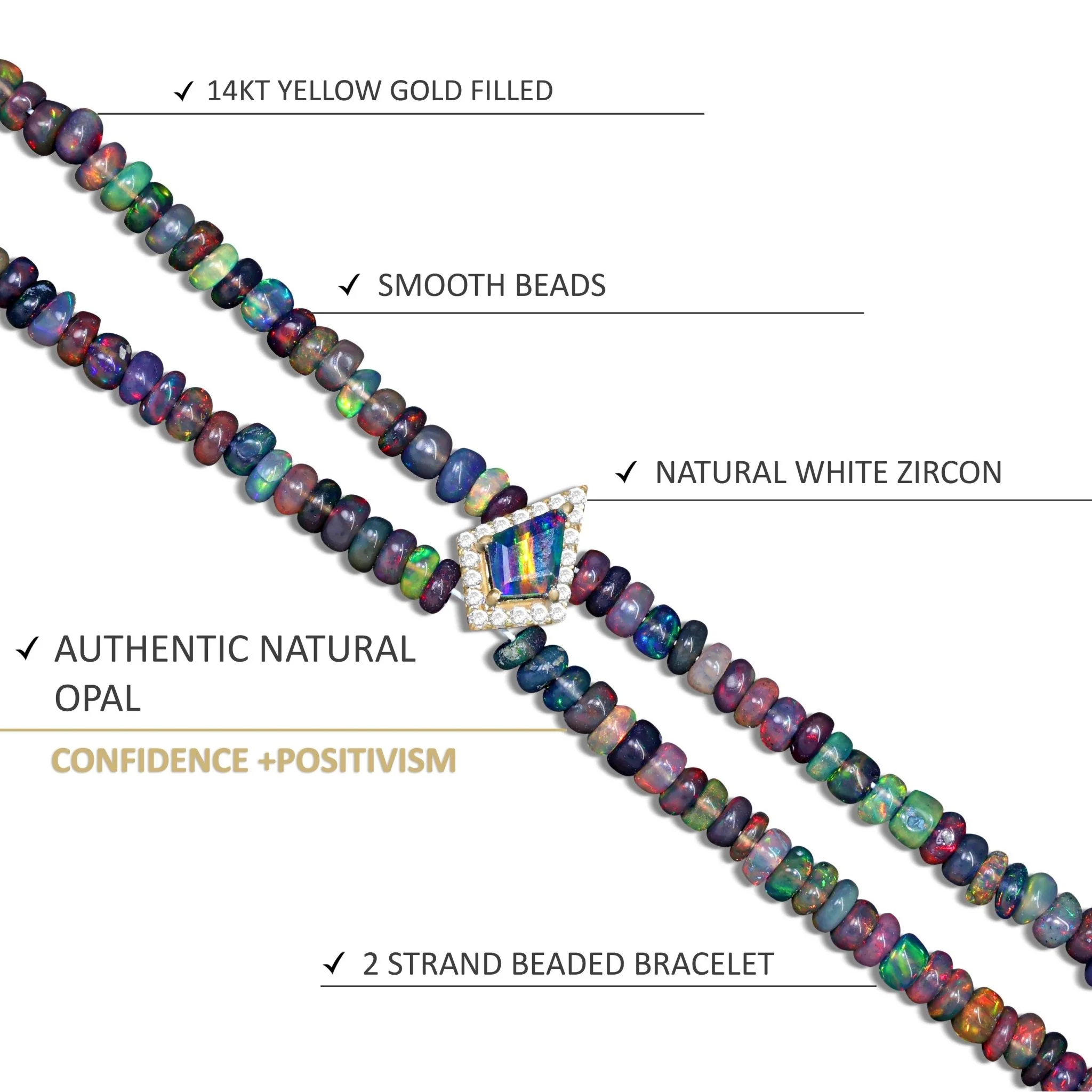 Natural Black Opal Two-Strand Kite Charm Beaded Bracelet - Image 4