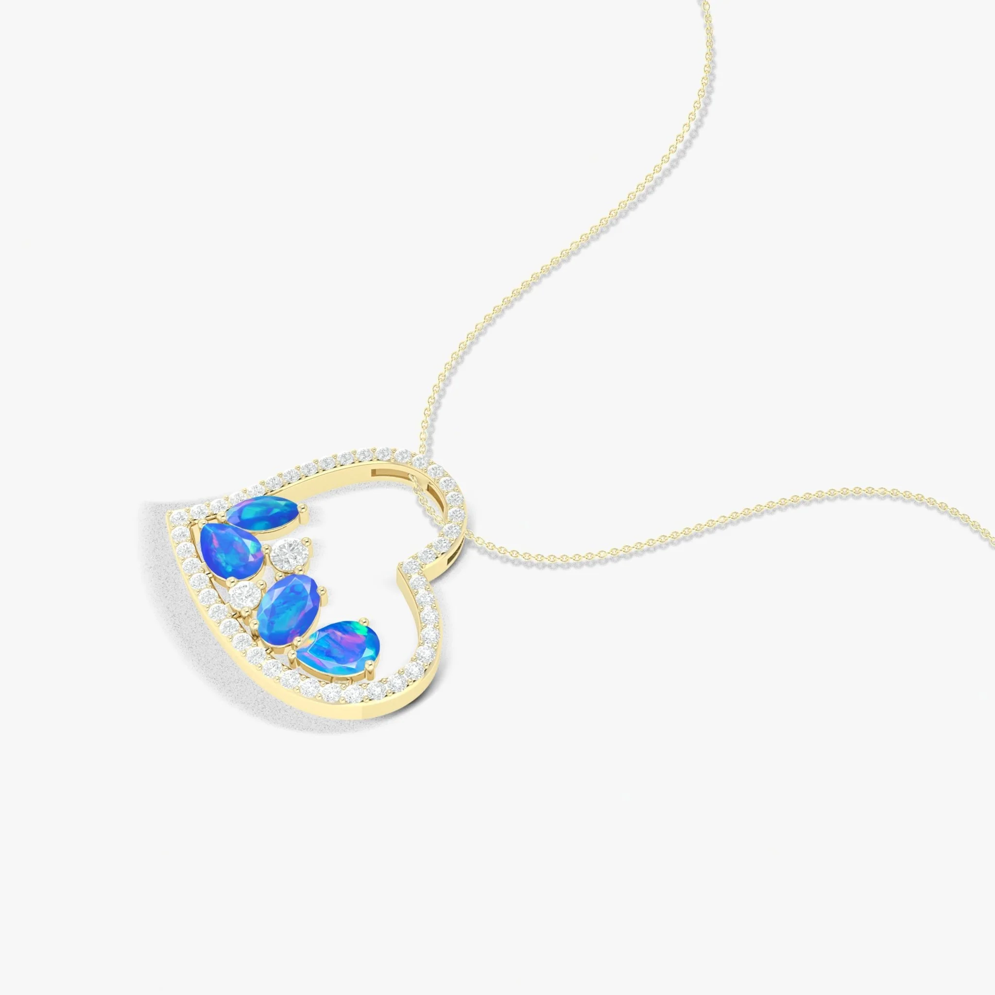 Natural Blue Opal 4 Stone Heart Chain Pendant Necklace - Image 4