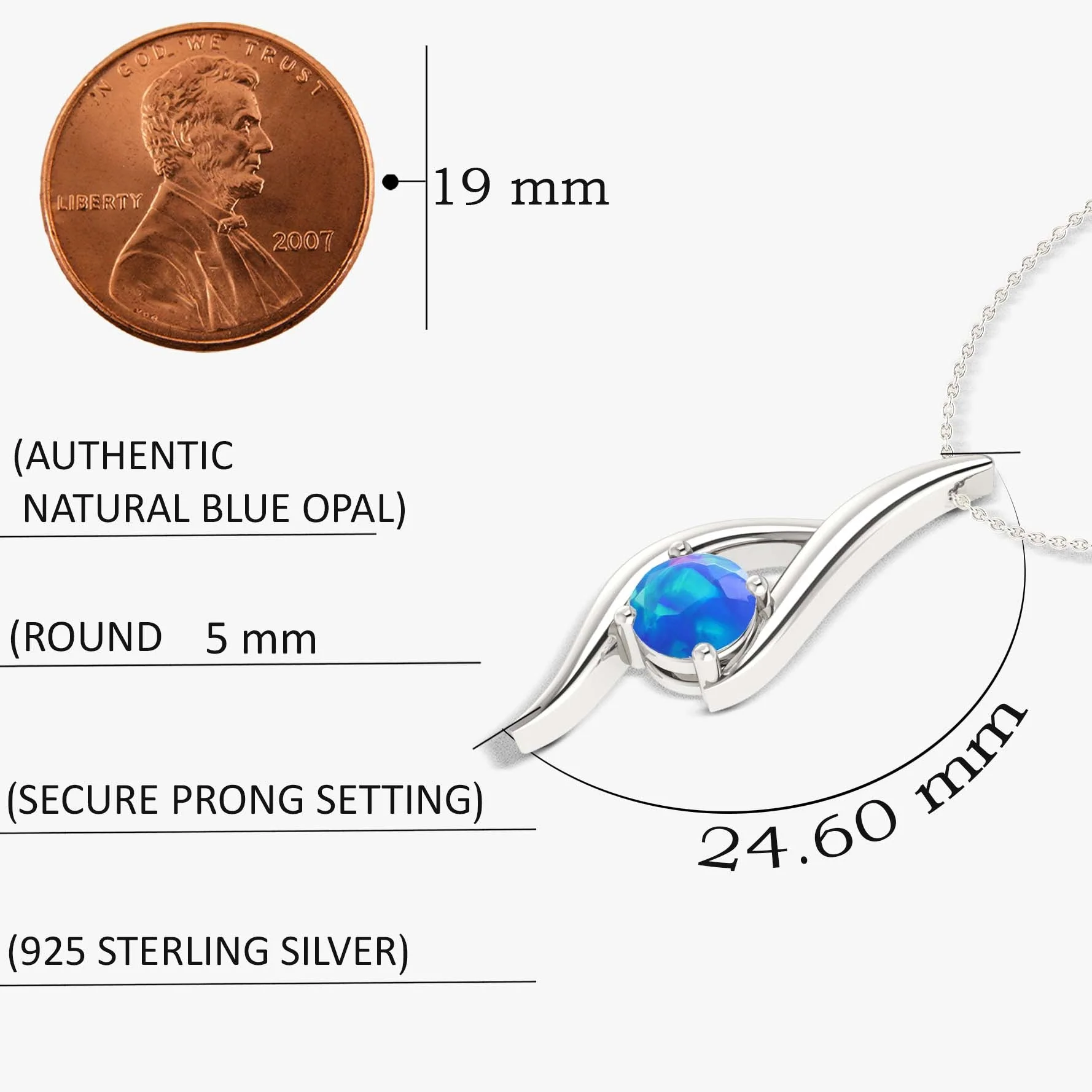 Natural Blue Opal Bypass Pendant Chain Necklace - Image 5