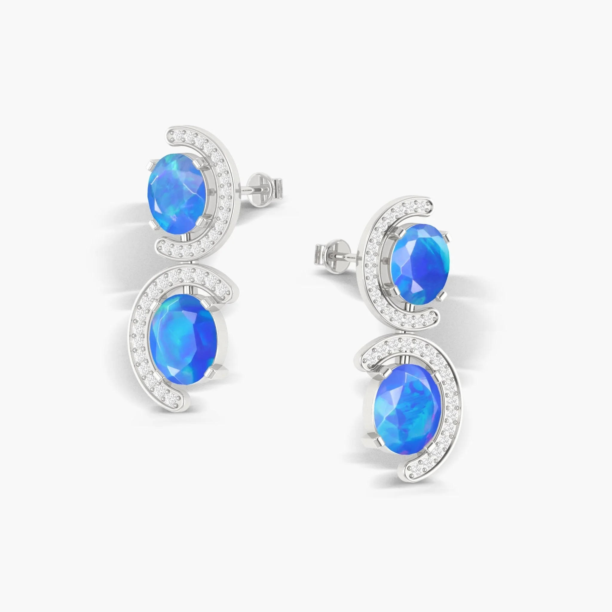 Natural Blue Opal 'C' Shape Stud Earrings - Image 4