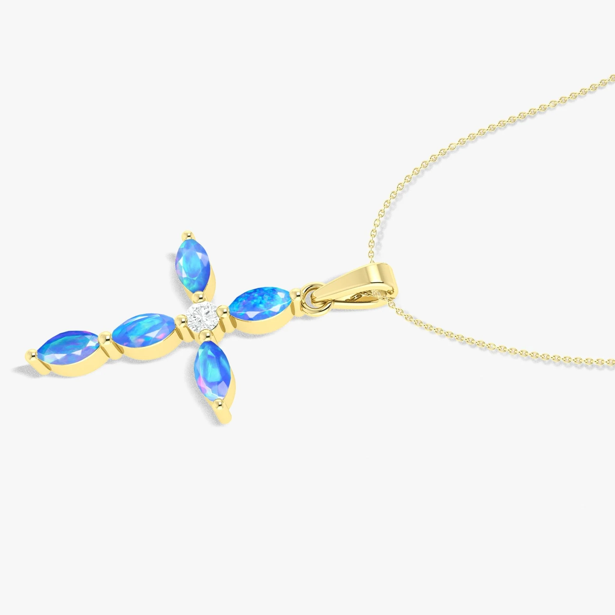Natural Blue Opal Cross Charm Pendant Necklace - Image 4