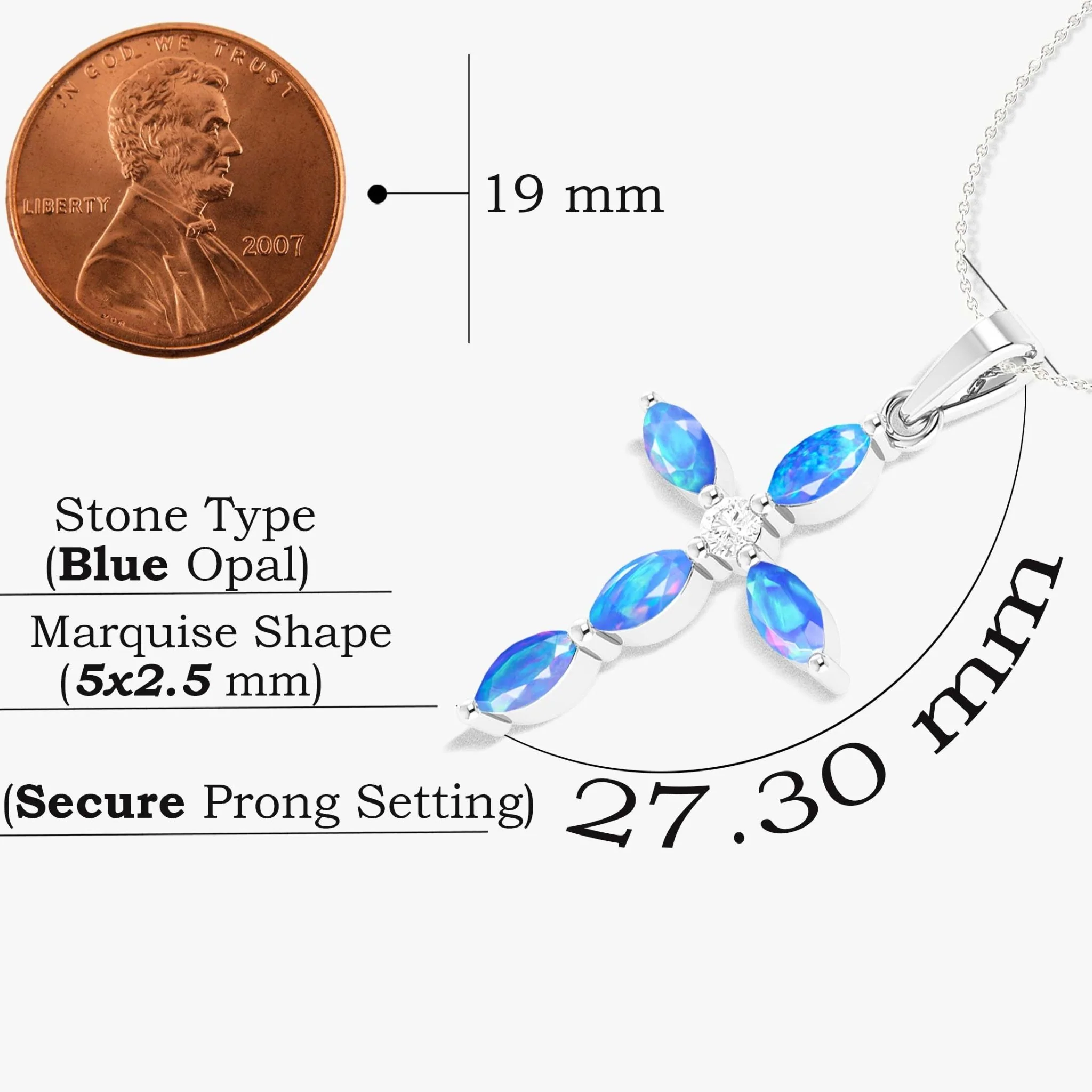 Natural Blue Opal Cross Charm Pendant Necklace - Image 5