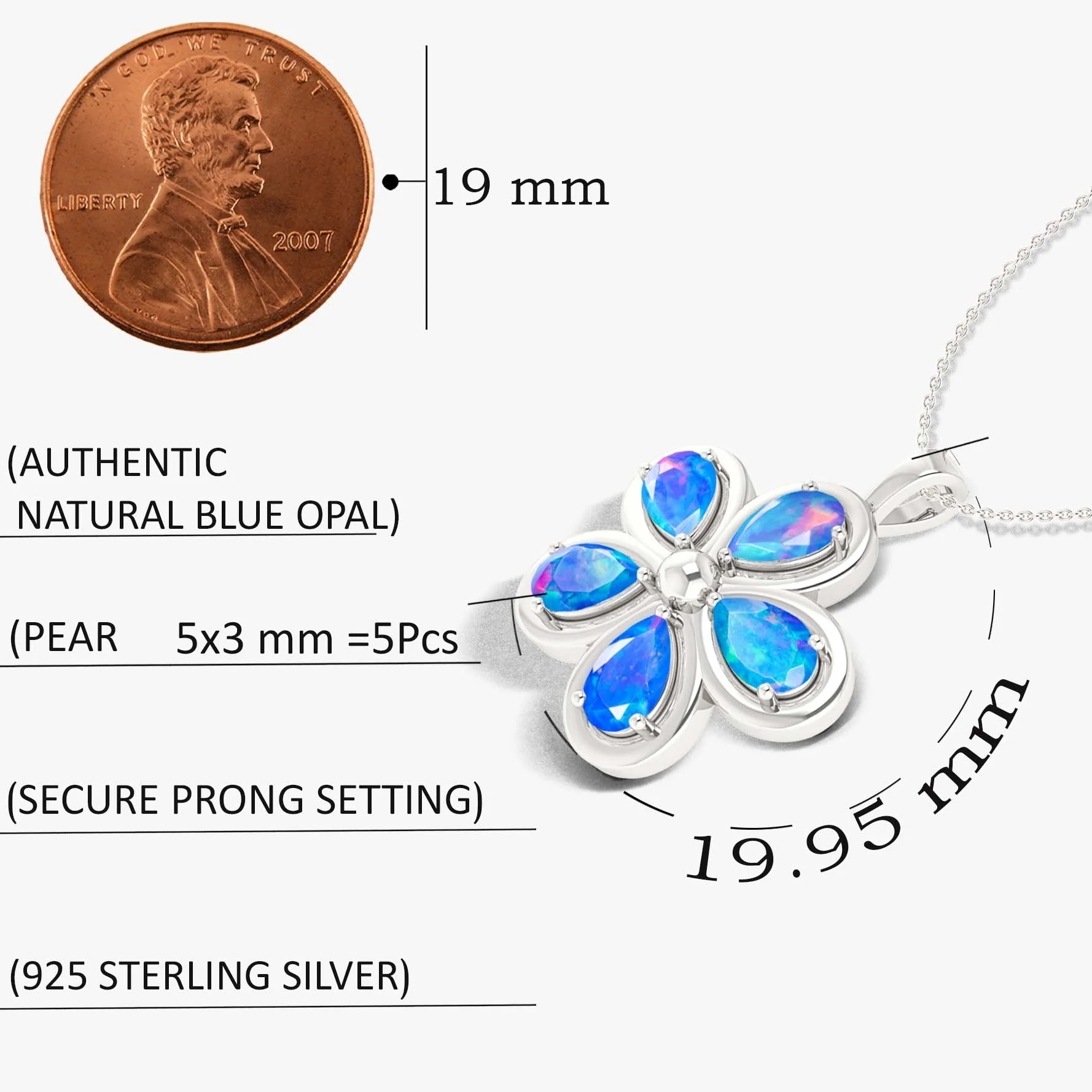 Natural Blue Opal Flower Style Pendant Chain Necklace - Image 5